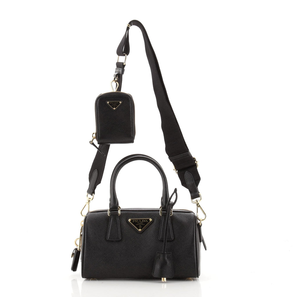 Convertible Boston Bag with Utility Strap Saffiano Leather Mini