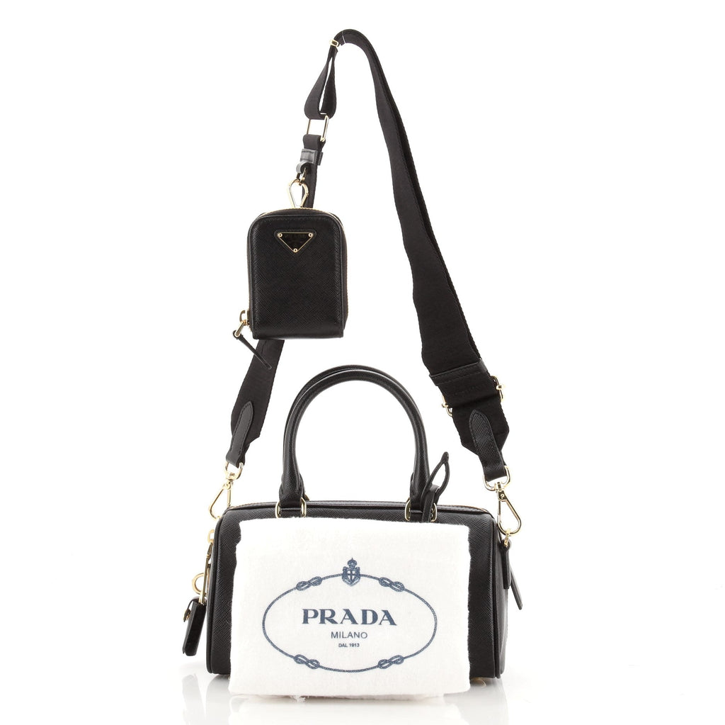 Convertible Boston Bag with Utility Strap Saffiano Leather Mini