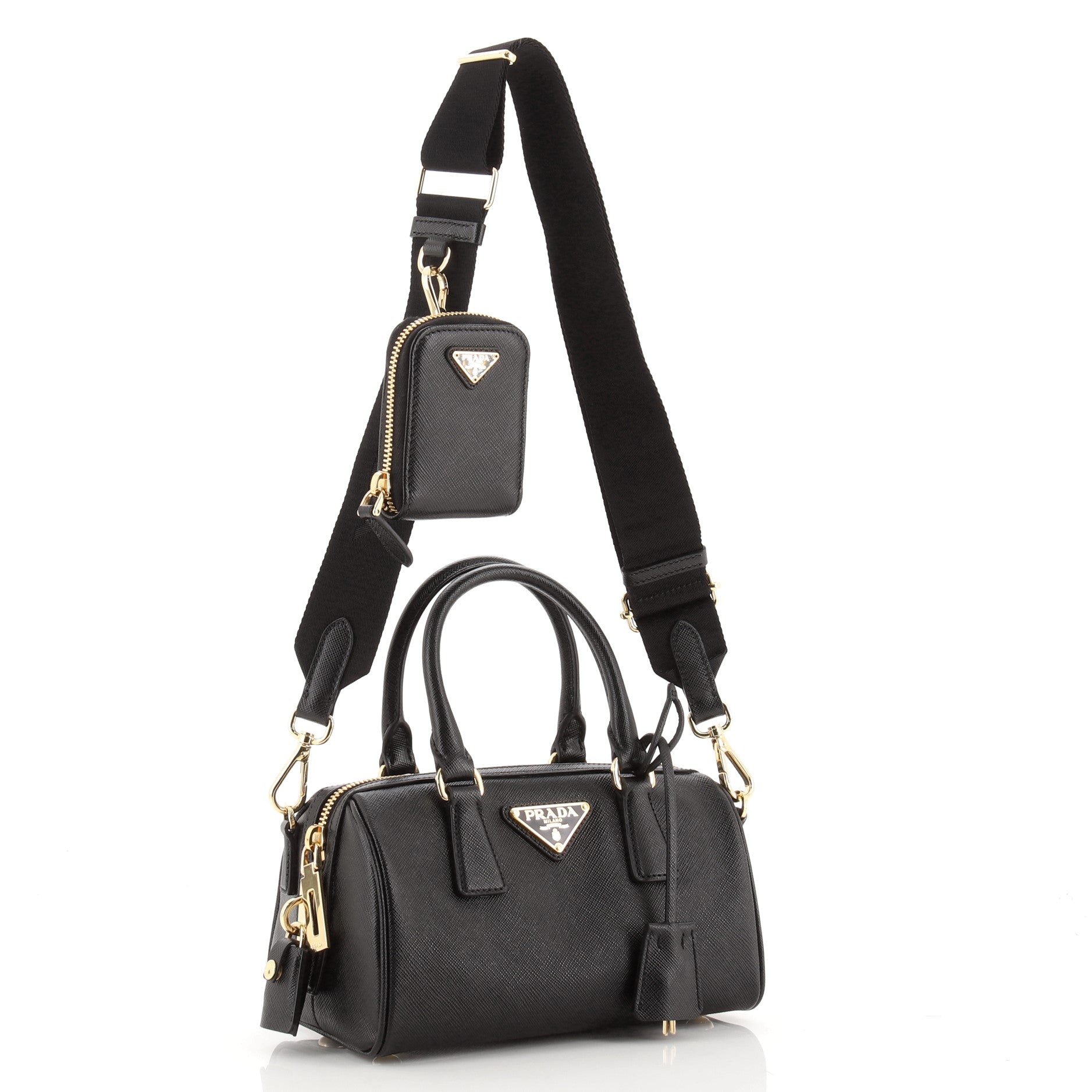 Convertible Boston Bag with Utility Strap Saffiano Leather Mini