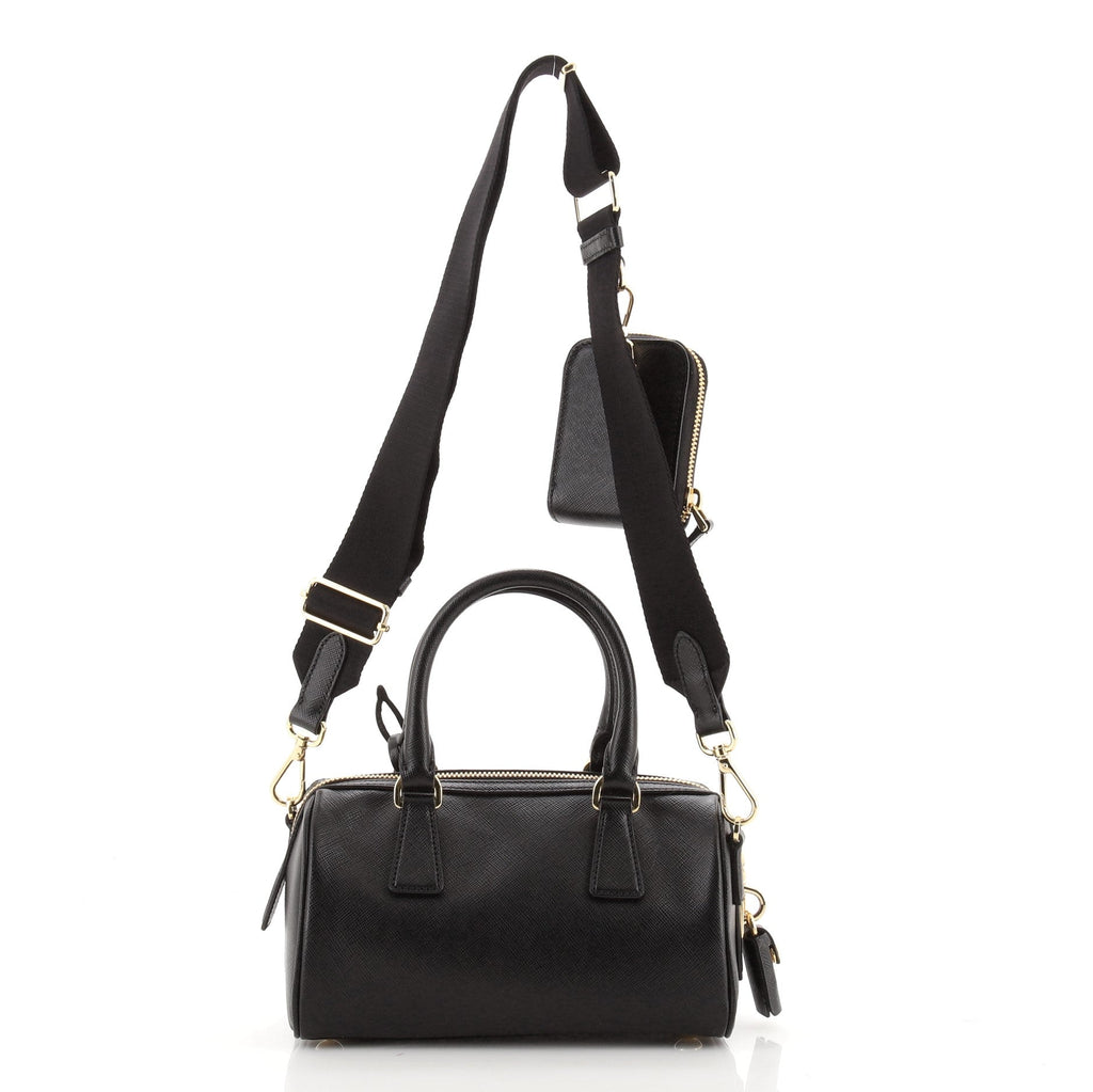 Convertible Boston Bag with Utility Strap Saffiano Leather Mini
