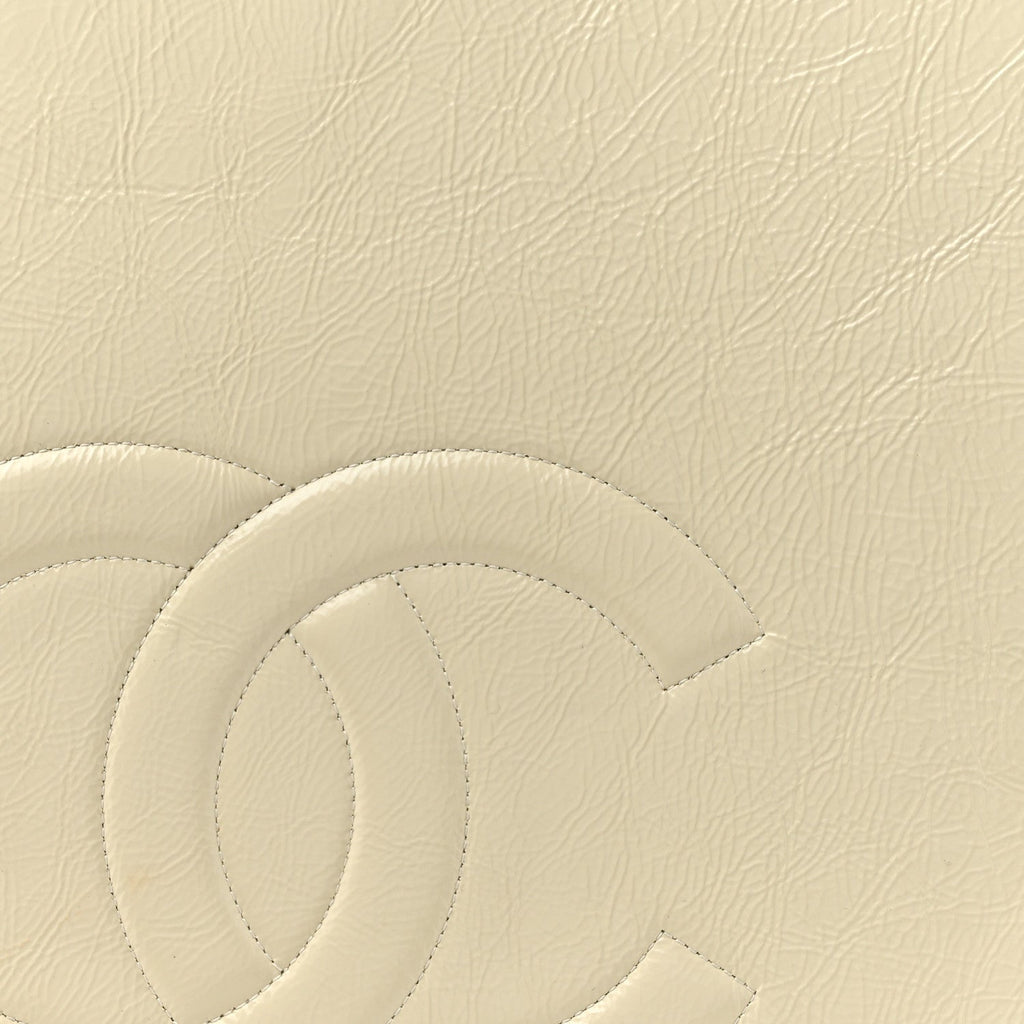 Shiny Aged Calfskin North South Shopping Bag White