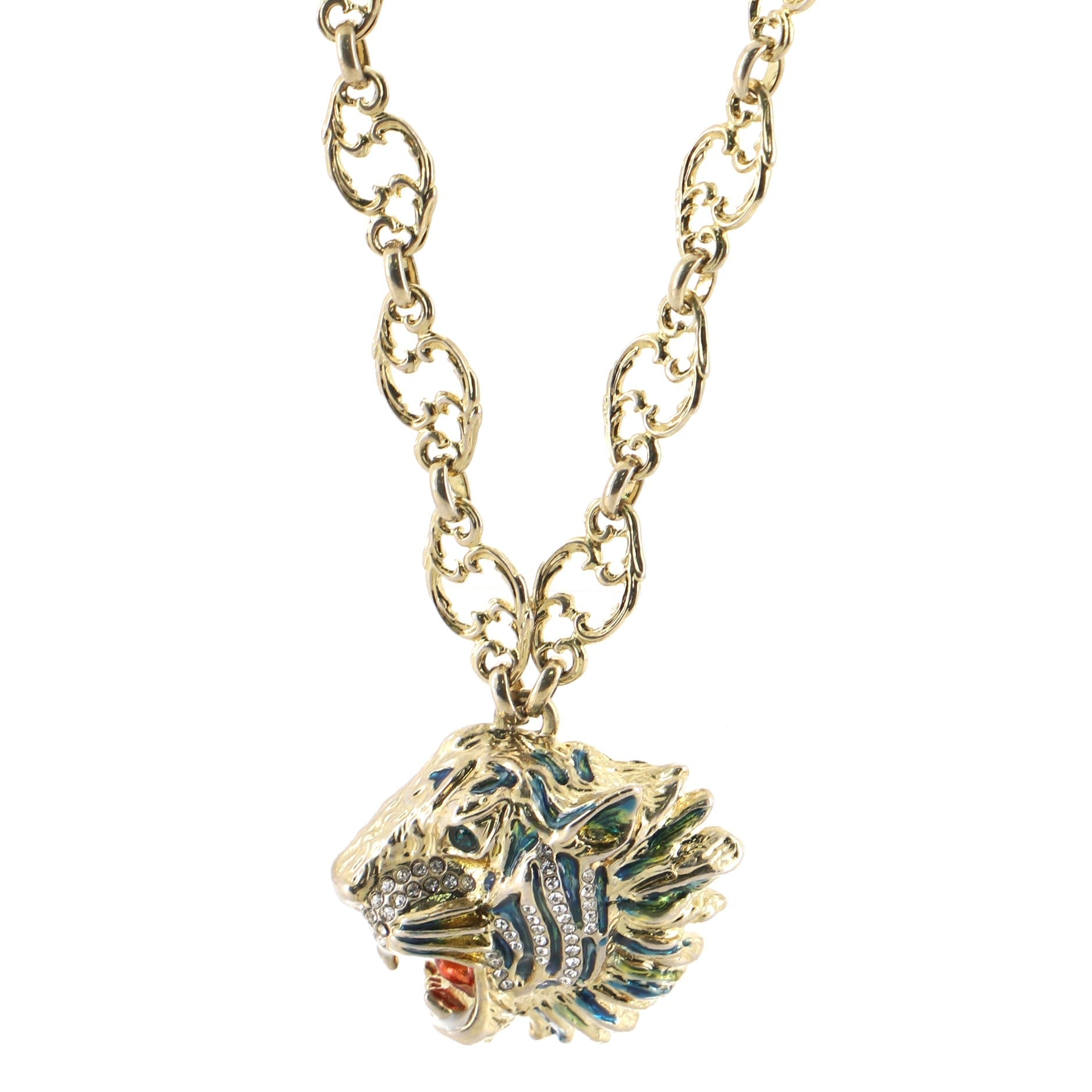 Rajah Pendant Necklace Metal with Enamel and Crystal
