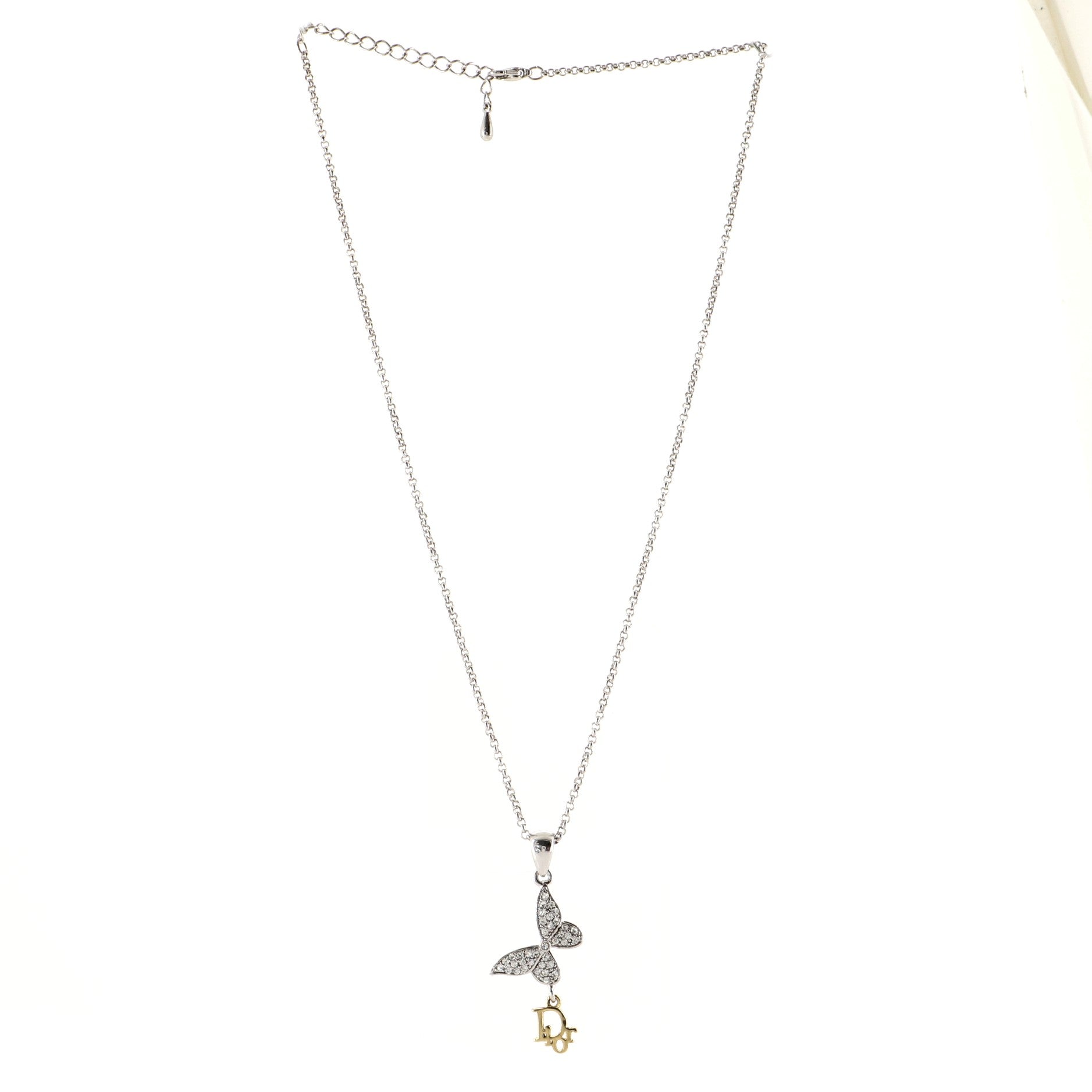 Butterfly Pendant Necklace Crystal Embellished Metal