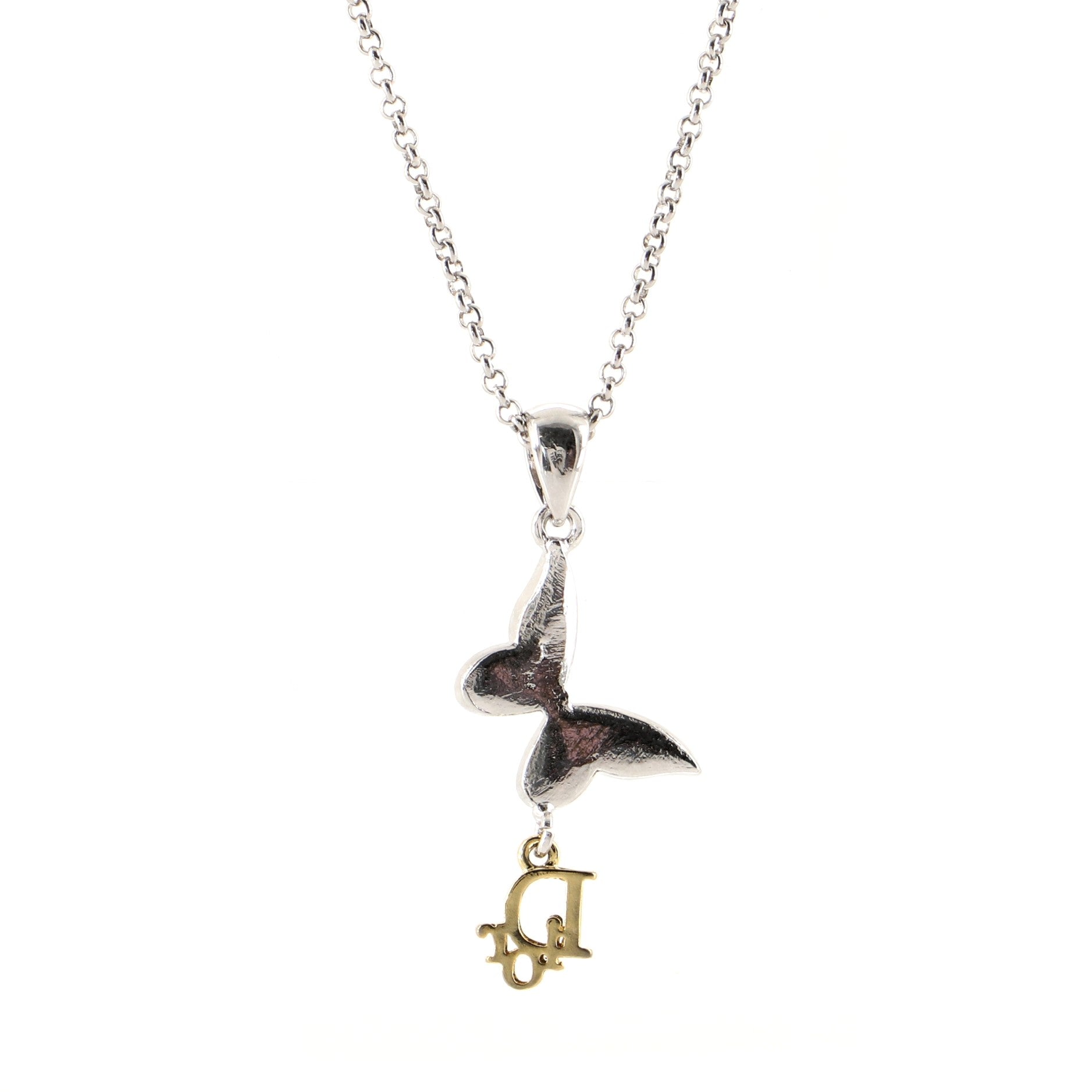 Butterfly Pendant Necklace Crystal Embellished Metal
