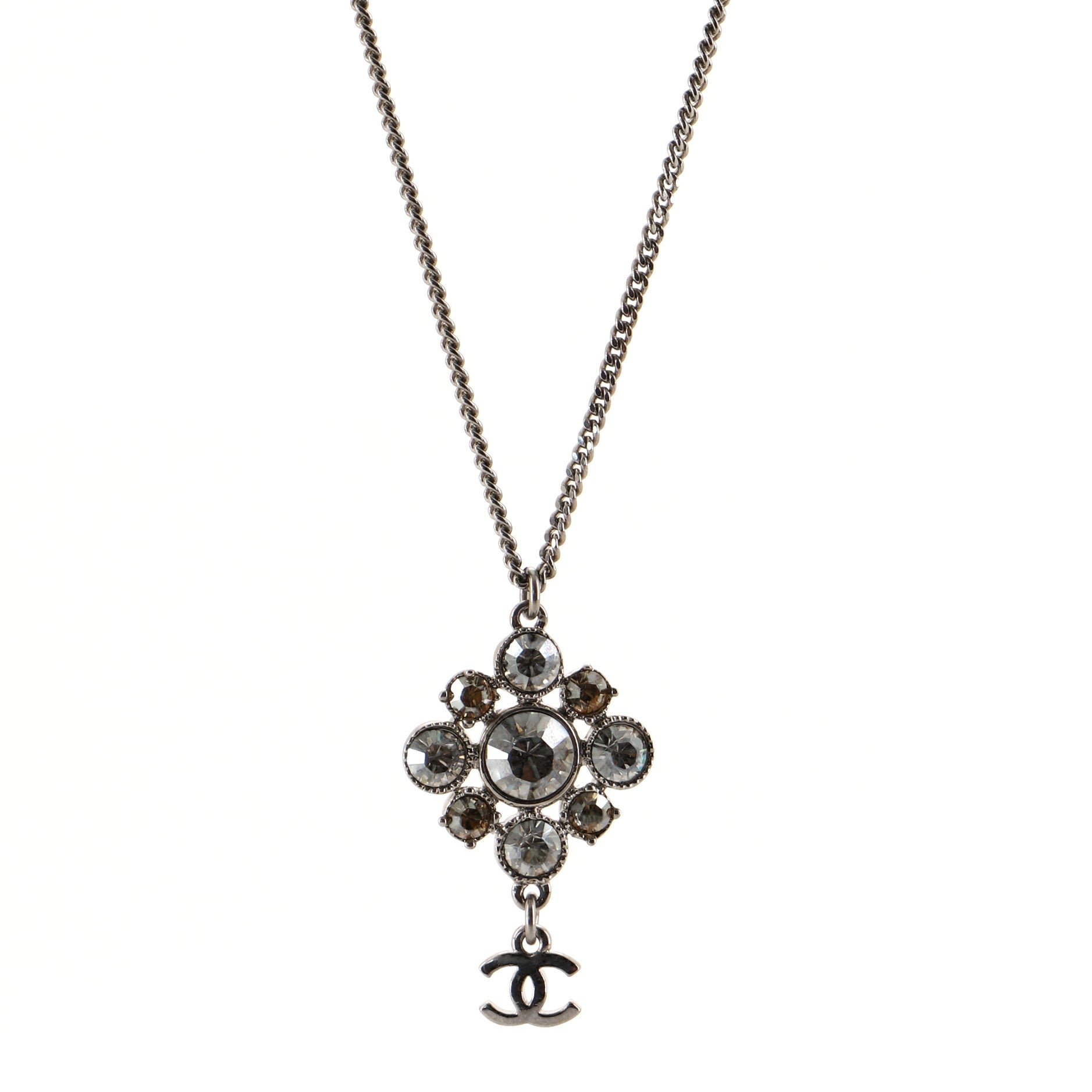 CC Cluster Pendant Necklace Crystal Embellished Metal