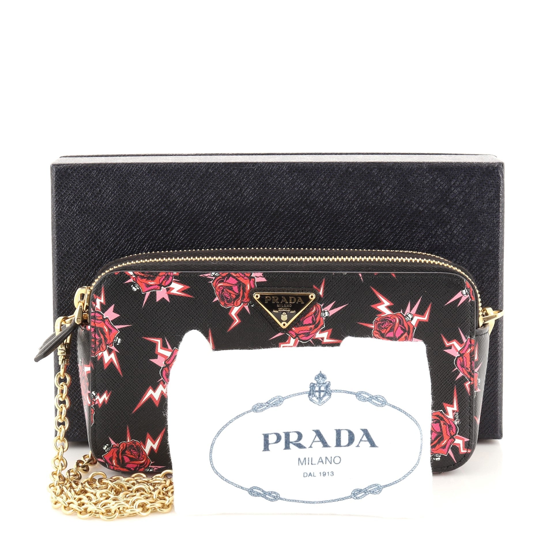 Double Zip Wallet on Chain Crossbody Printed Saffiano Leather Mini