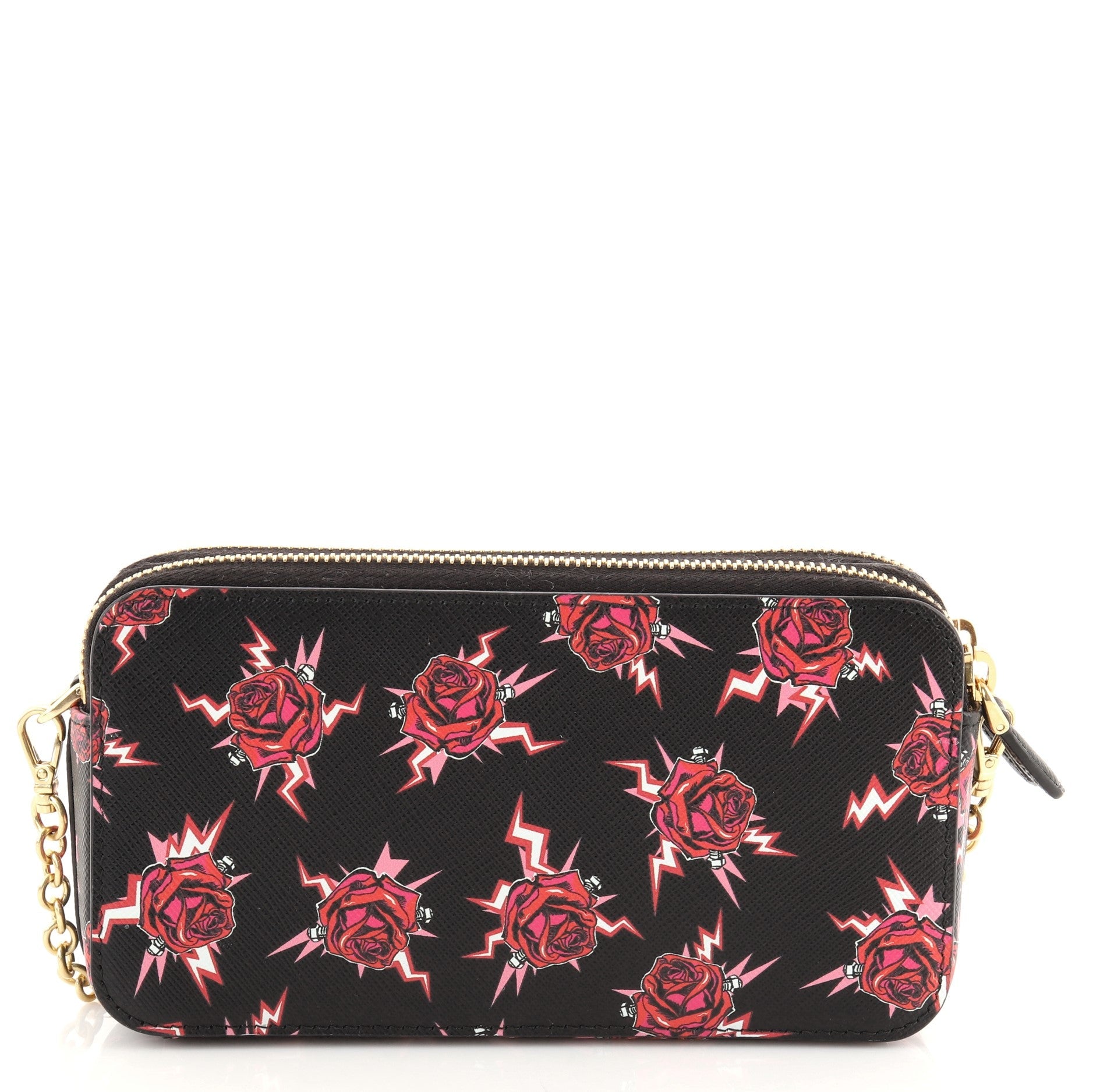 Double Zip Wallet on Chain Crossbody Printed Saffiano Leather Mini