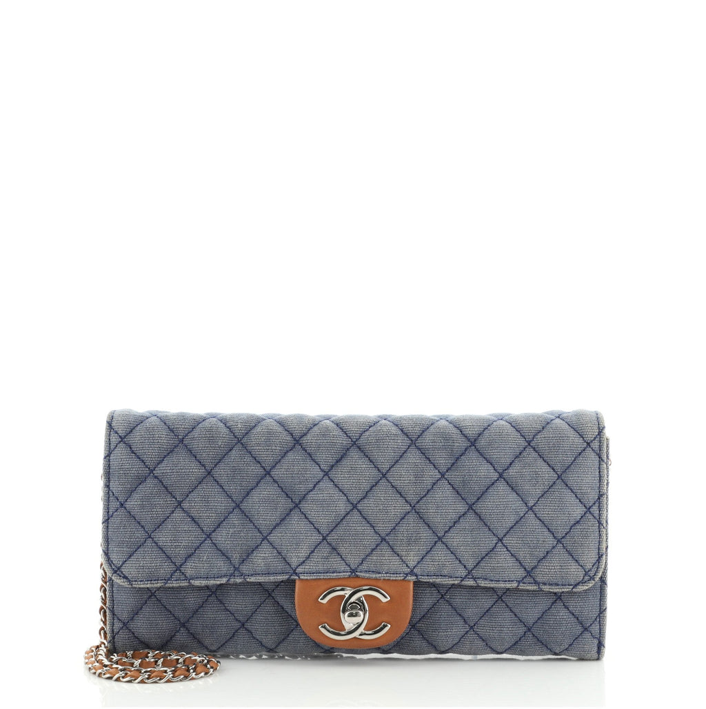 Wallet On Chain Clutch Quilted Denim with Lambskin East West