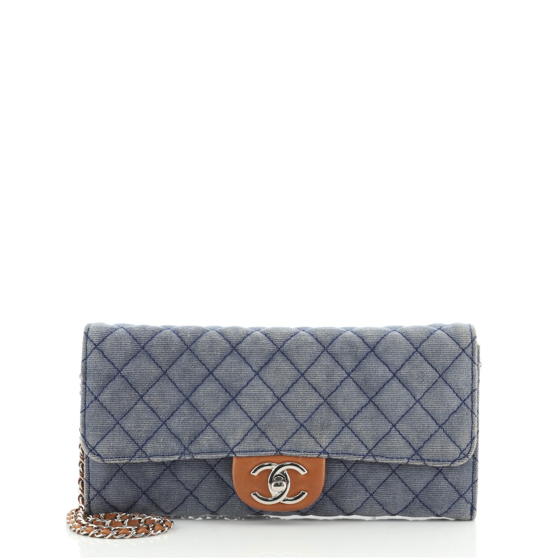 Wallet On Chain Clutch Quilted Denim with Lambskin East West