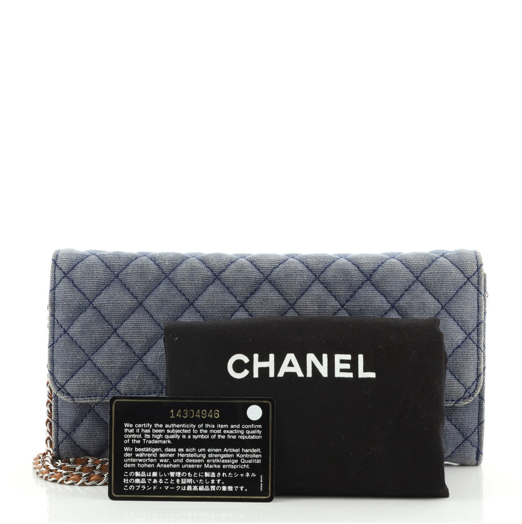 Wallet On Chain Clutch Quilted Denim with Lambskin East West