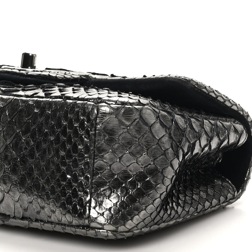 Metallic Snakeskin Mini Rectangular Flap Dark Silver