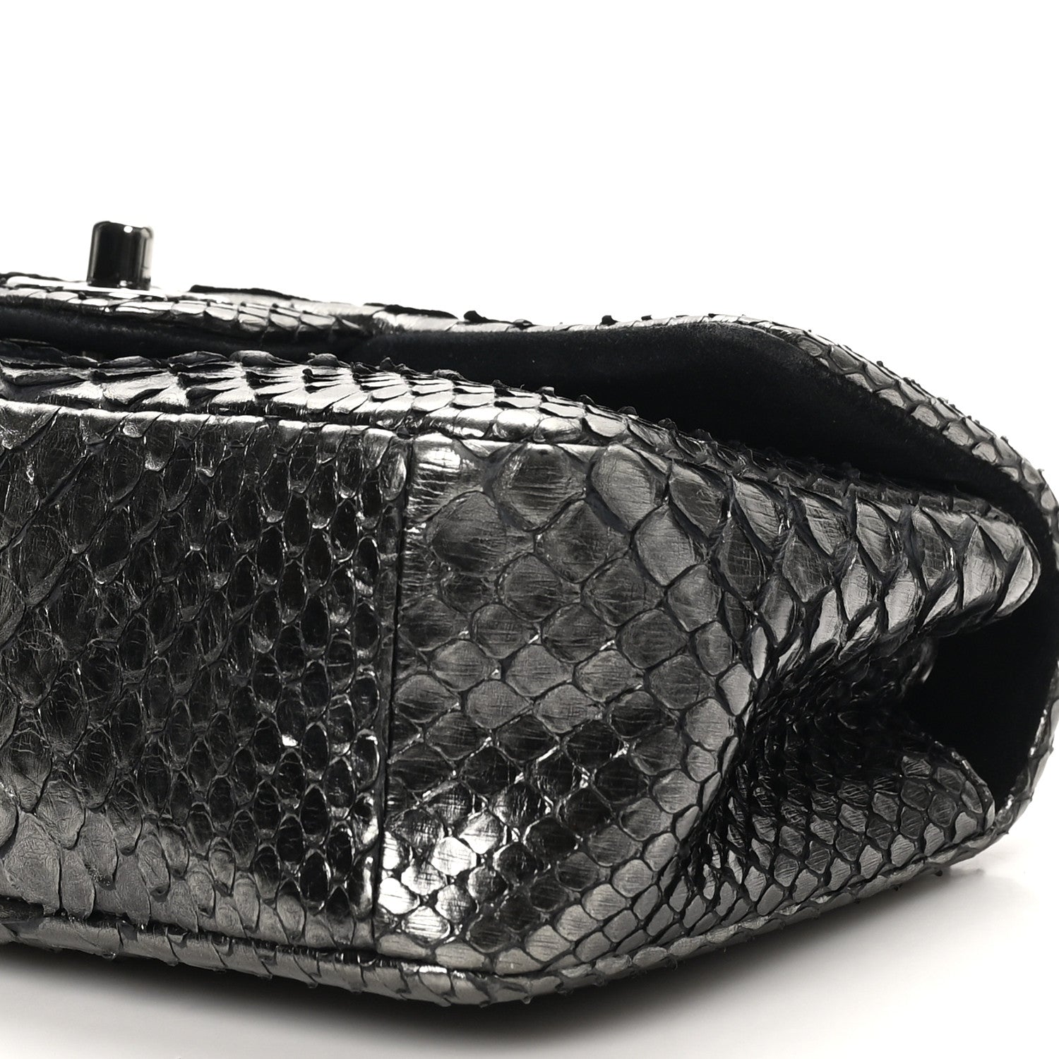 Metallic Snakeskin Mini Rectangular Flap Dark Silver