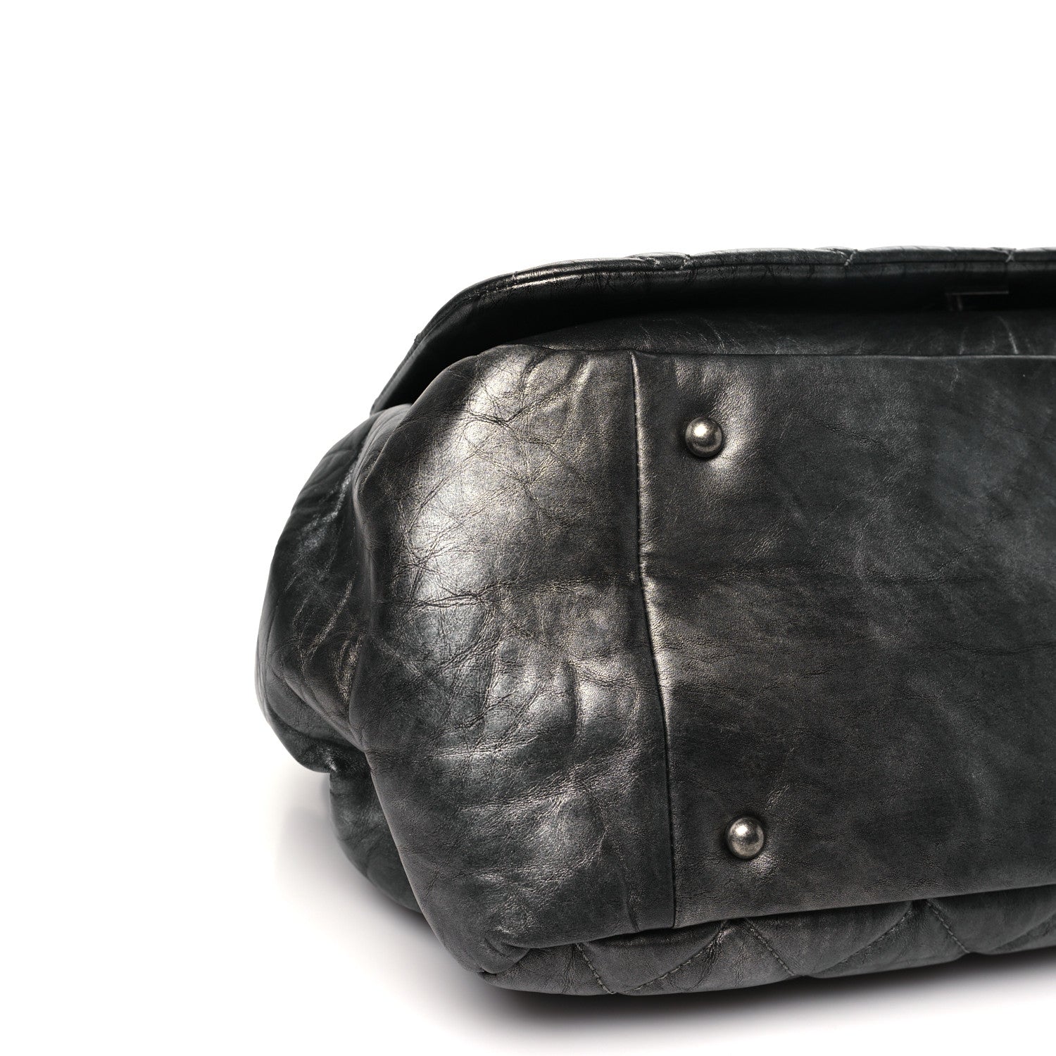 Metallic Aged Calfskin Quilted Large Pondichery Flap Dark Grey