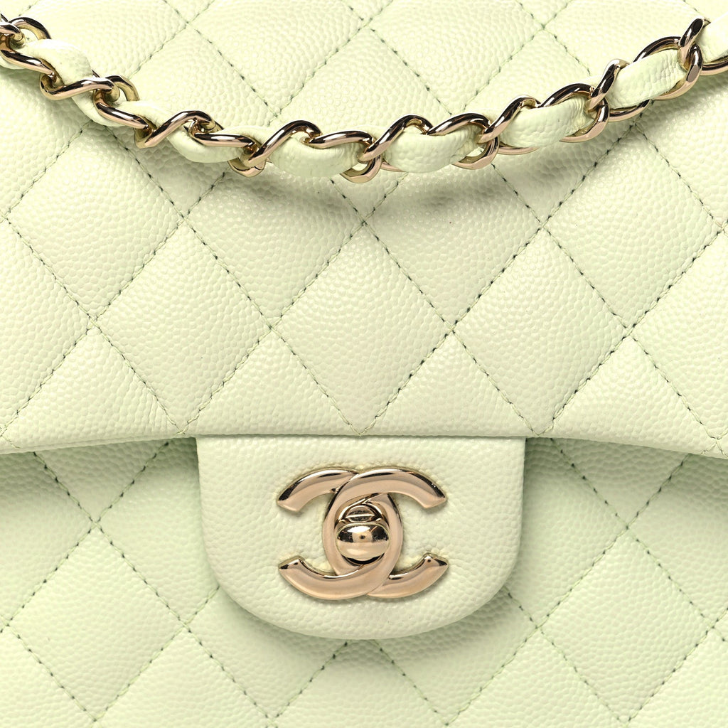 Caviar Quilted Small Double Flap Light Green