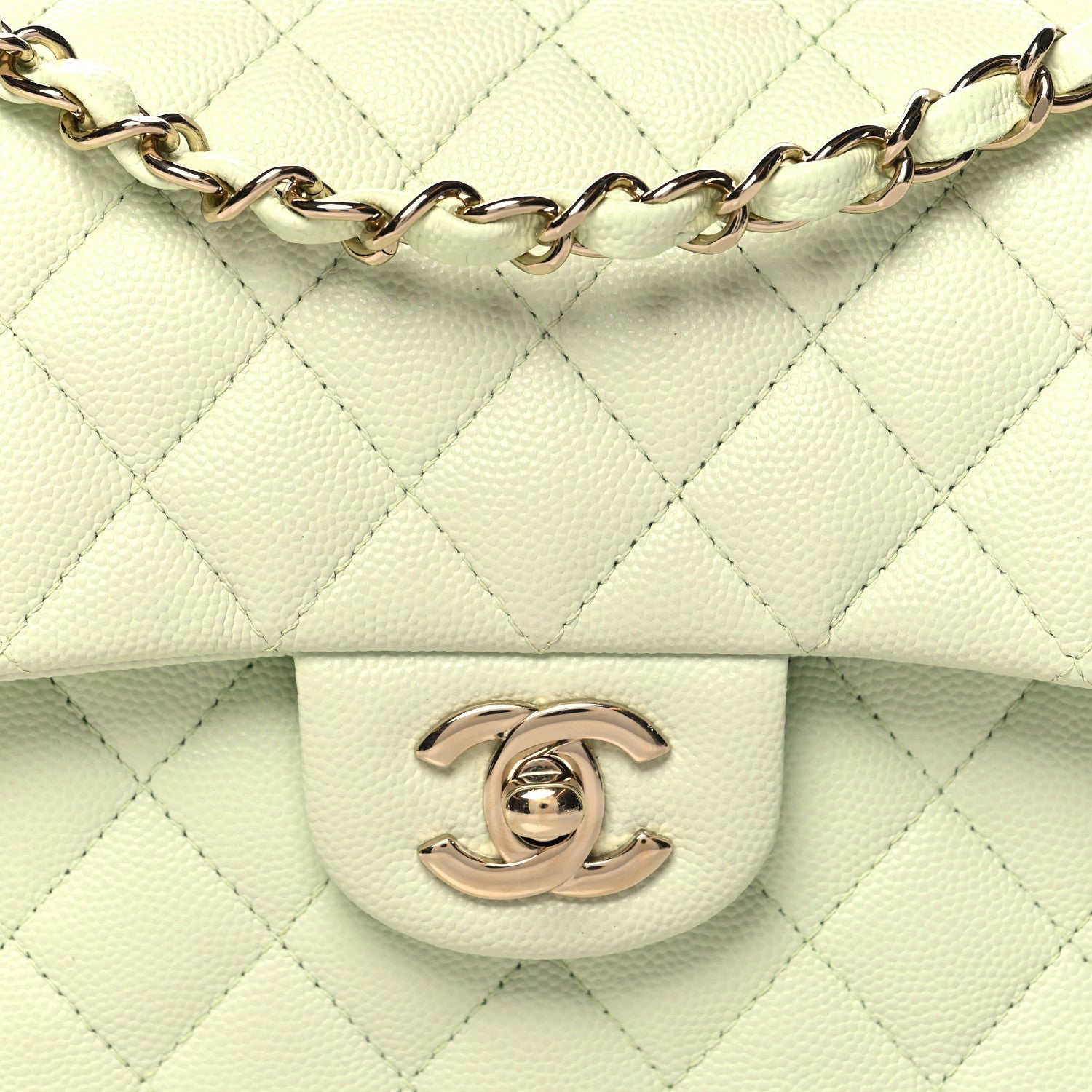 Caviar Quilted Small Double Flap Light Green