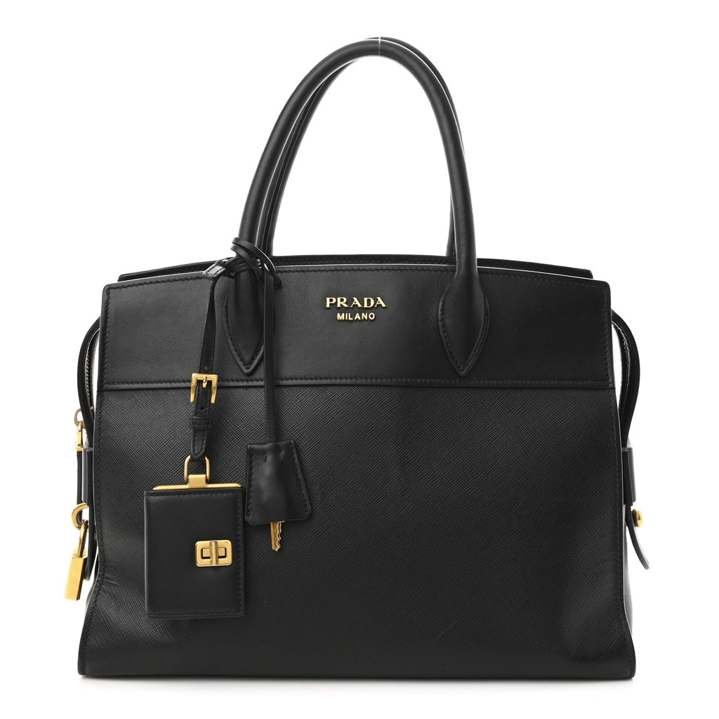 Saffiano City Calfskin Medium Esplanade Tote Black
