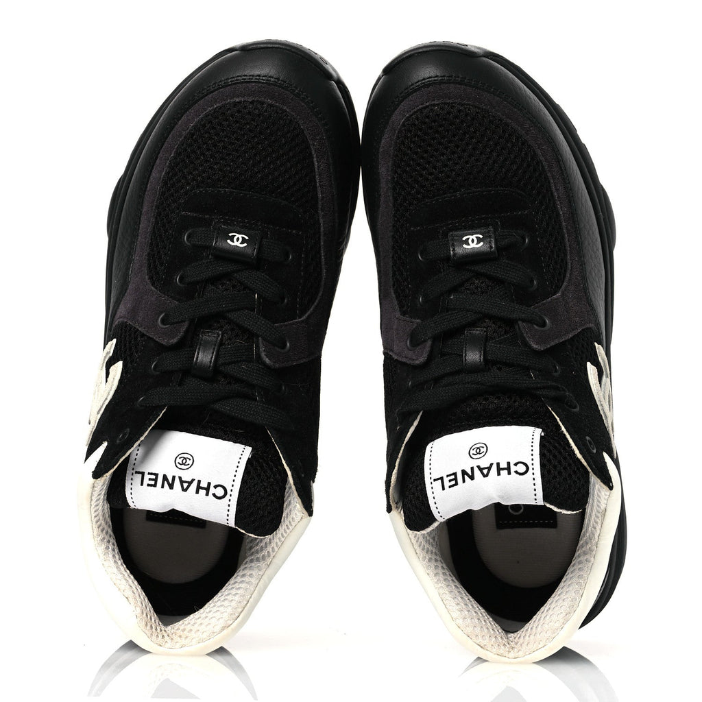 Mesh Suede Grained Calfskin Womens CC Sneakers 37 Black White