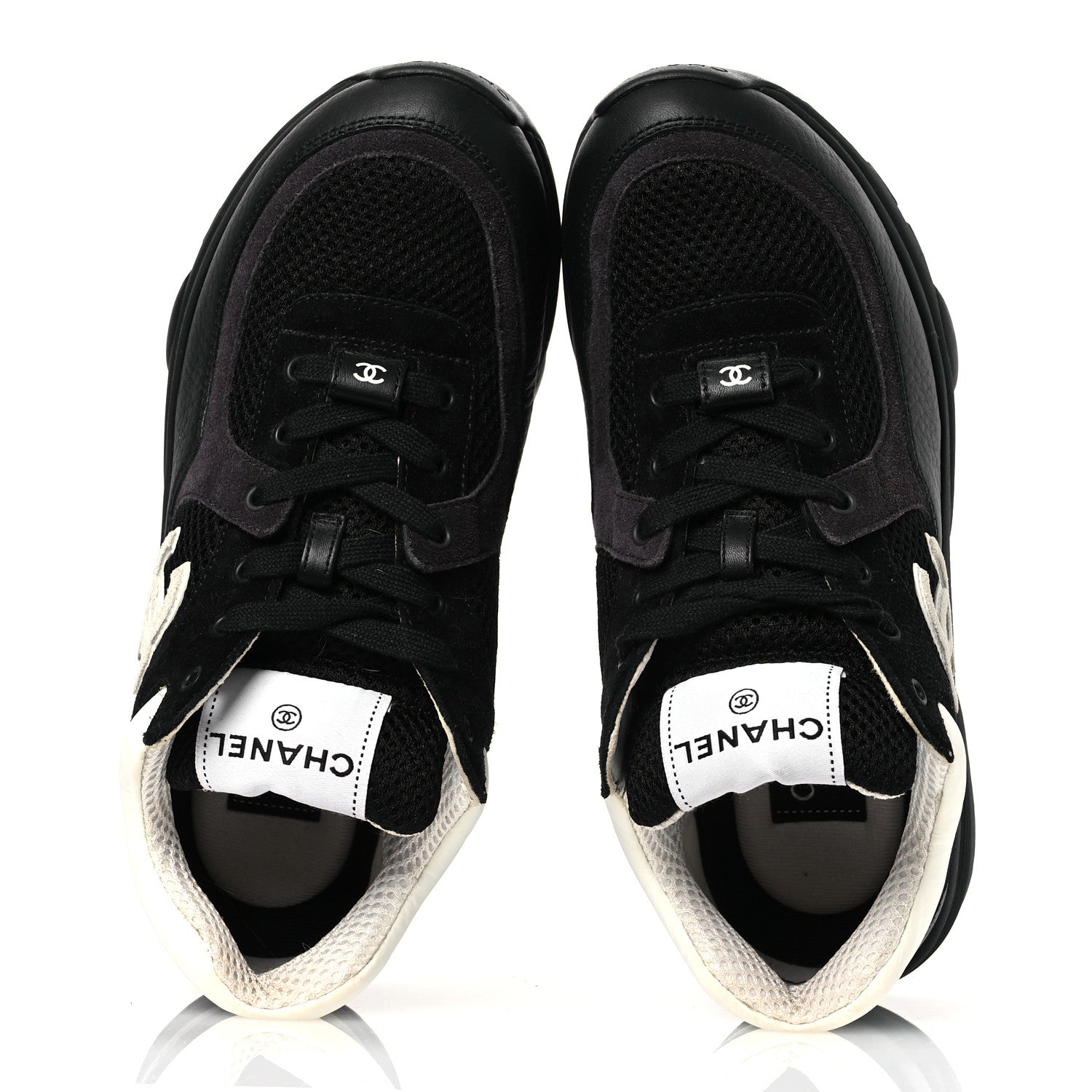Mesh Suede Grained Calfskin Womens CC Sneakers 37 Black White