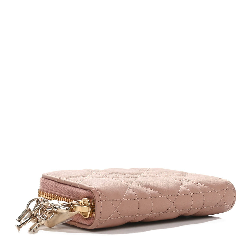 Lambskin Cannage Small Lady Dior Voyageur Coin Purse Rose Des Vents