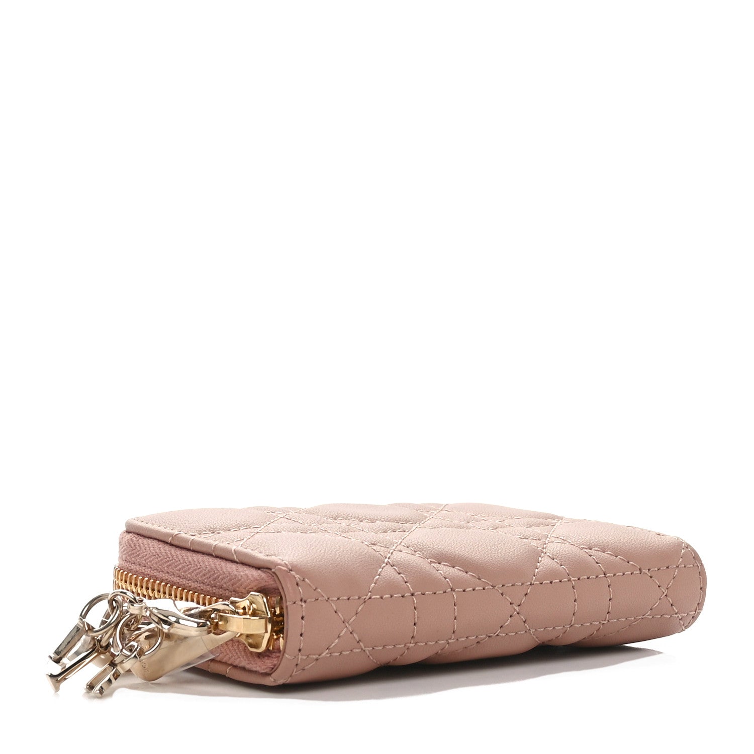 Lambskin Cannage Small Lady Dior Voyageur Coin Purse Rose Des Vents