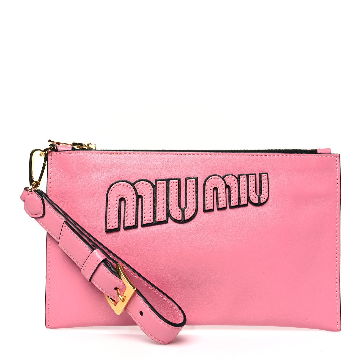 Lambskin Logo Wristlet Pouch Pink