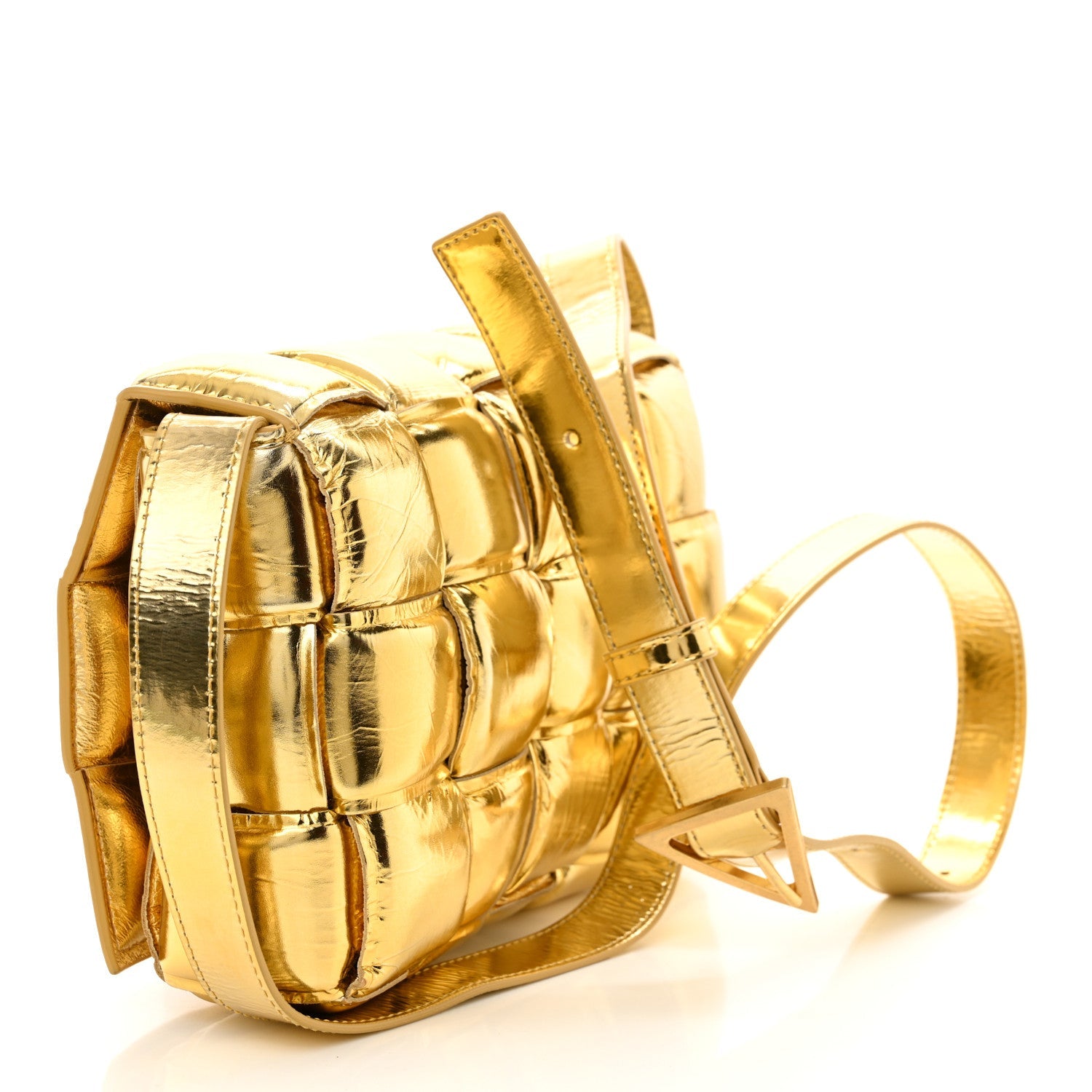 Mirror Lambskin Maxi Intreccio Padded Cassette Crossbody Bag Gold
