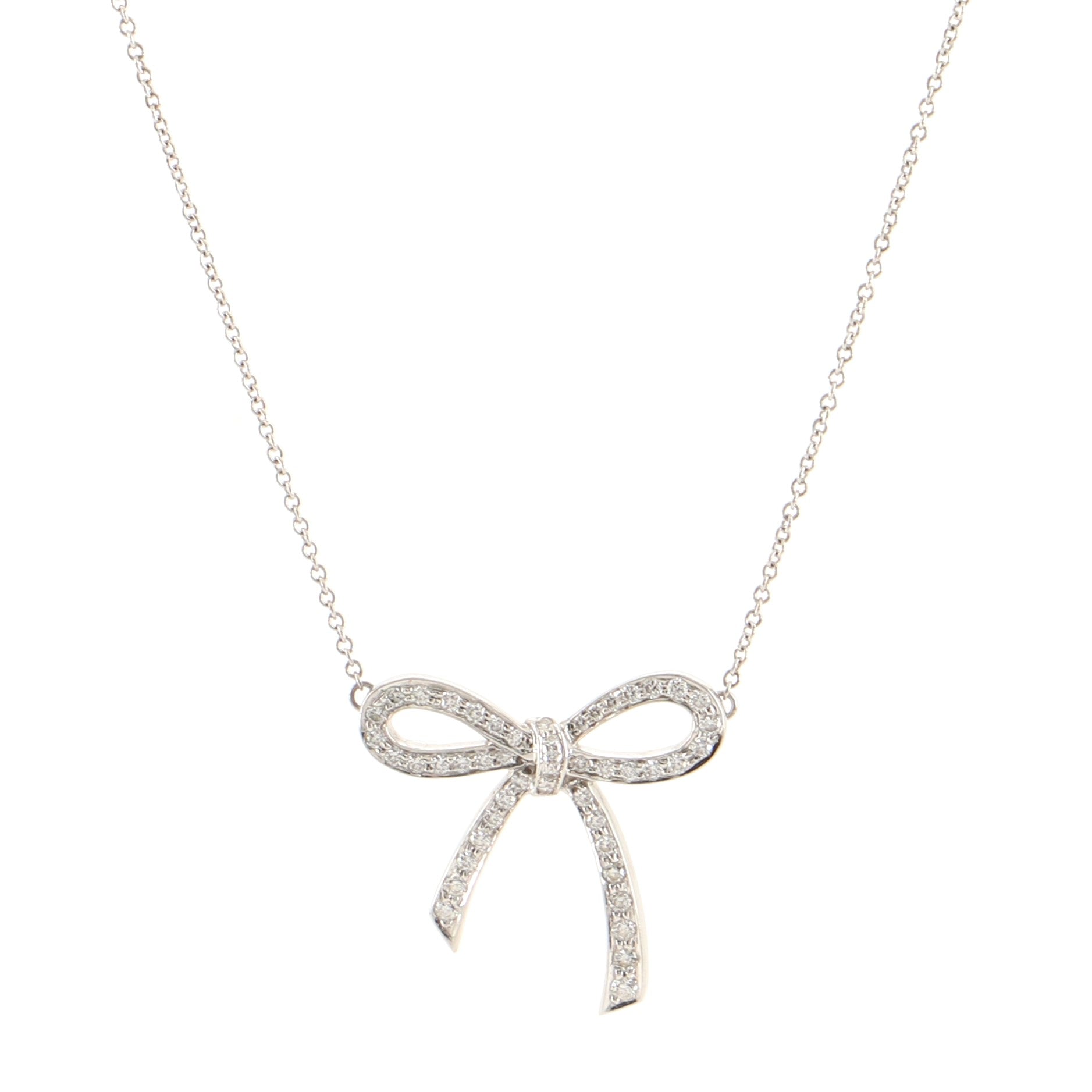 Bow Pendant Necklace Platinum and Diamonds Medium