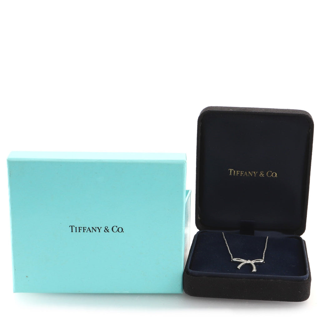 Bow Pendant Necklace Platinum and Diamonds Medium