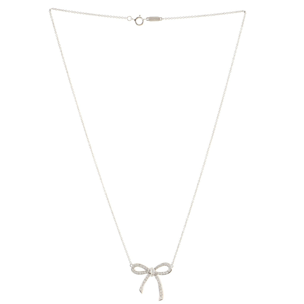 Bow Pendant Necklace Platinum and Diamonds Medium