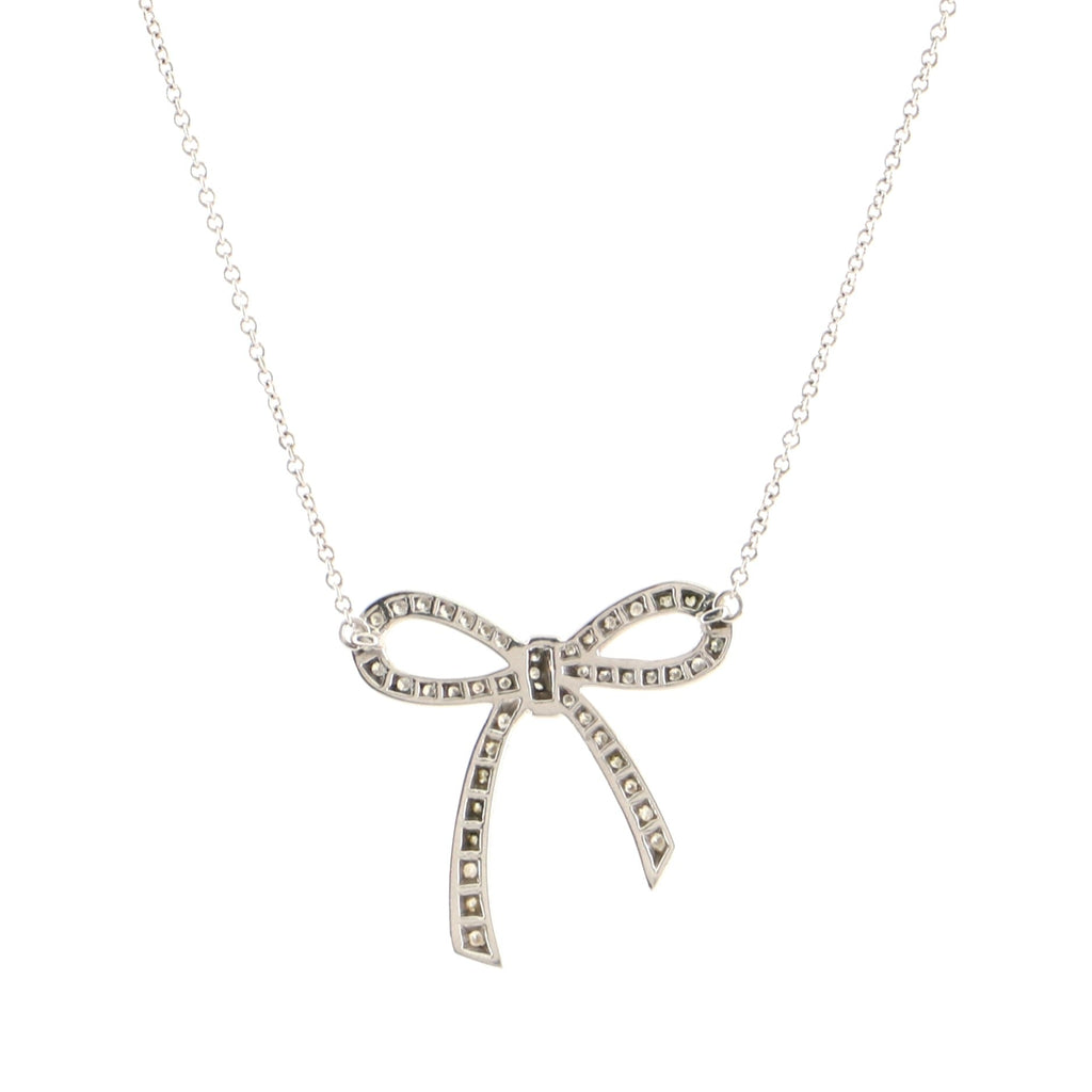 Bow Pendant Necklace Platinum and Diamonds Medium
