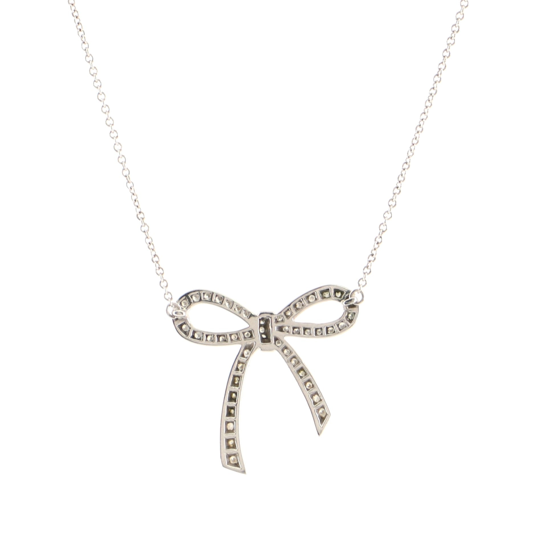 Bow Pendant Necklace Platinum and Diamonds Medium