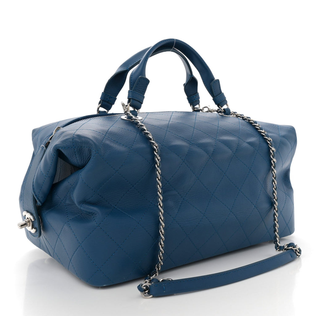 Calfskin Stitched Large Bowling Bag Blue