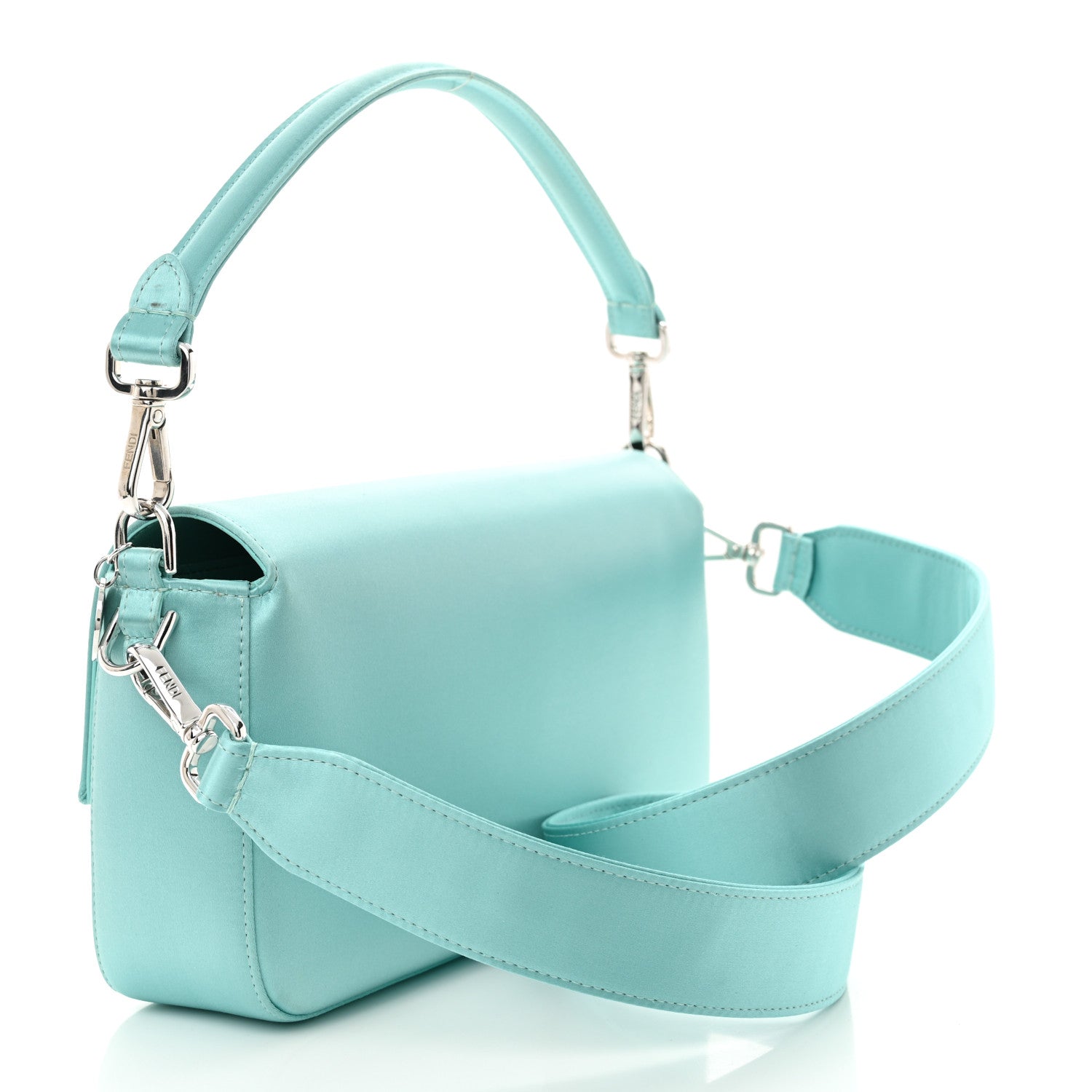 X TIFFANY Satin Nappa Silver Baguette Blue Tiffany Silver