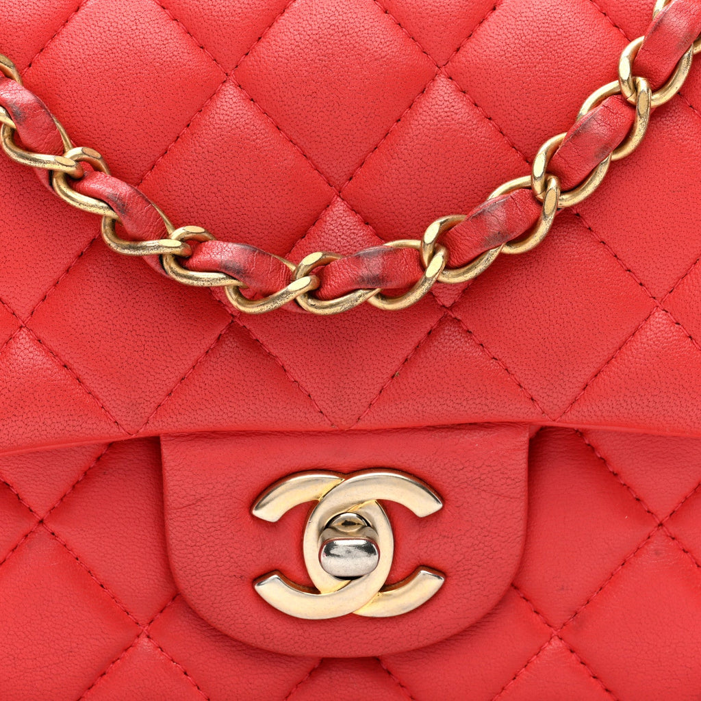 Lambskin Quilted Mini Rectangular Flap Red