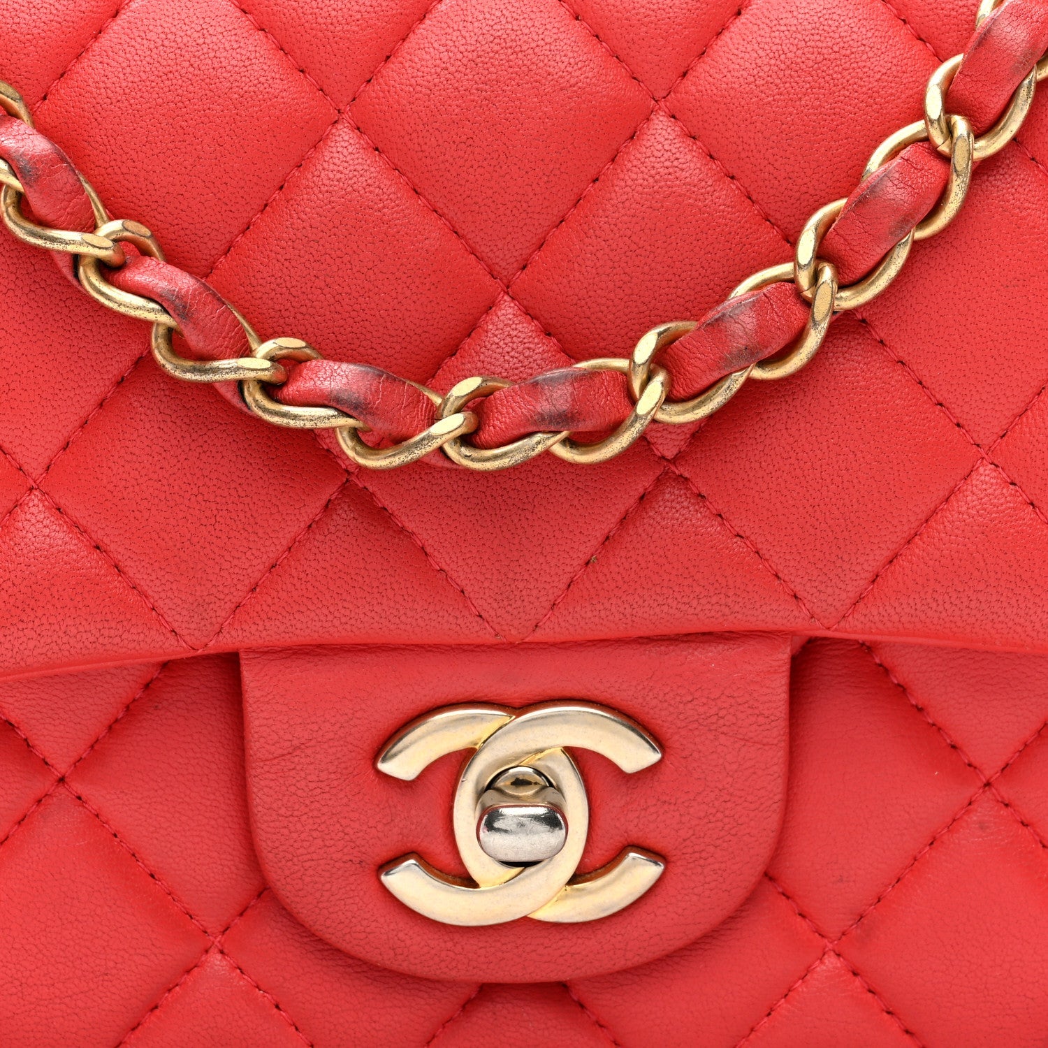 Lambskin Quilted Mini Rectangular Flap Red