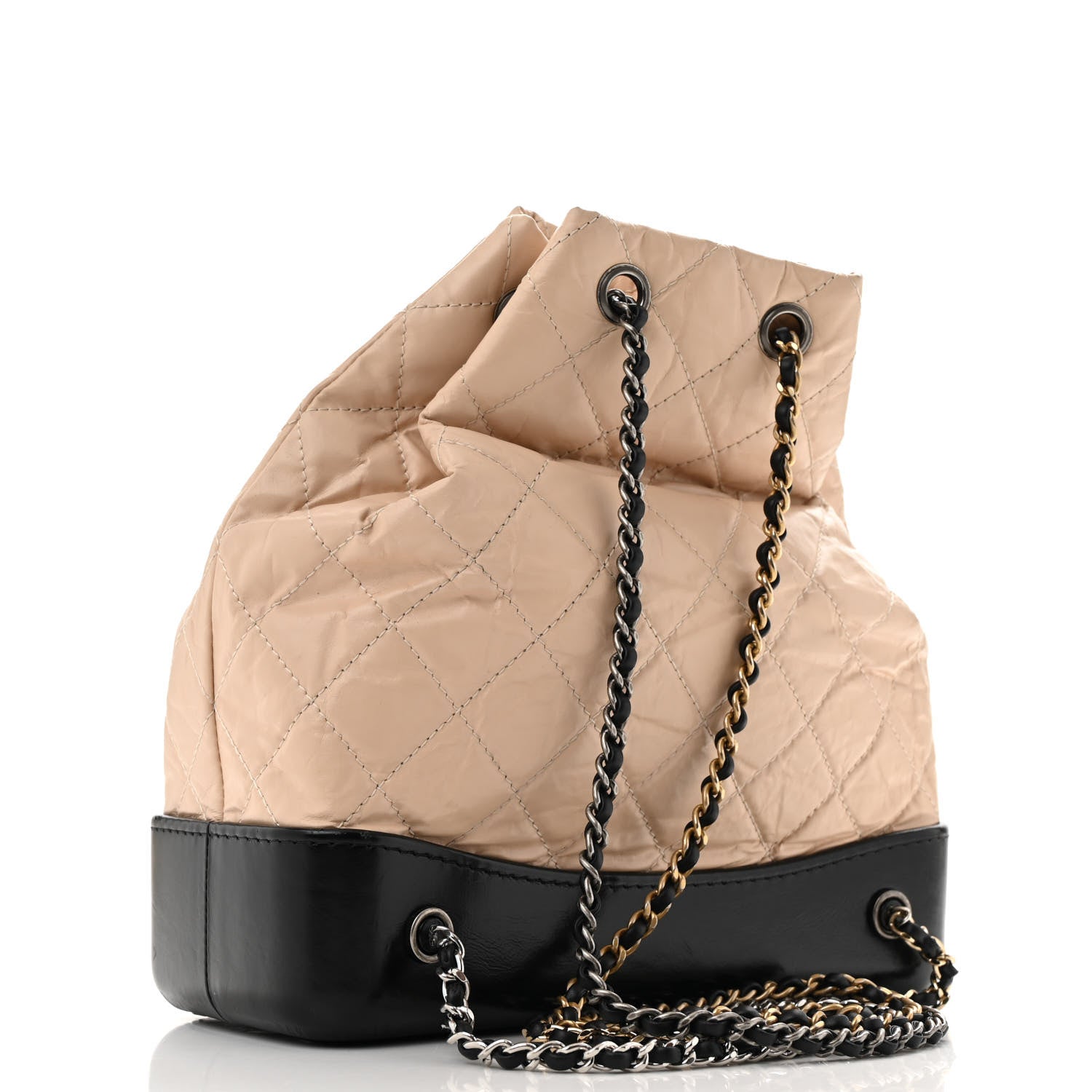 Aged Calfskin Quilted Small Gabrielle Backpack Beige Black
