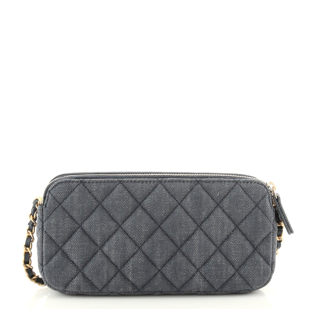 Lucky Charms Reissue 2.55 Double Zip Clutch With Chain Quilted Denim