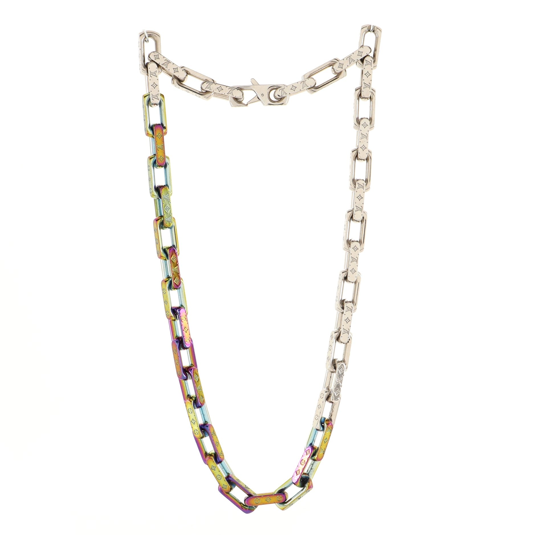 Monogram Chain Necklace Rainbow Metal