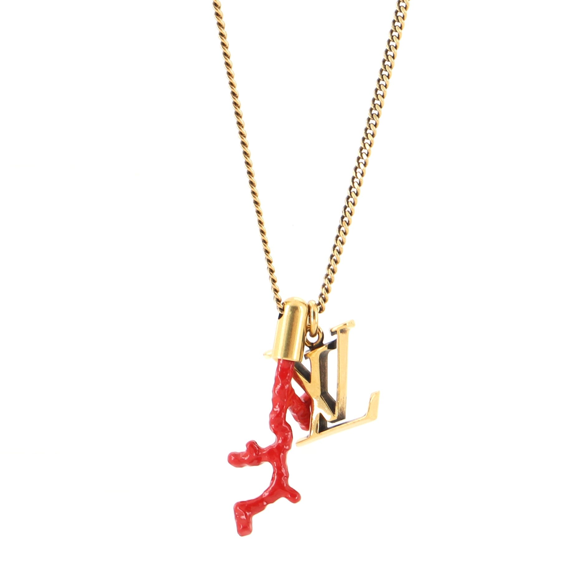 LV Coral Pendant Necklace Metal with Enamel