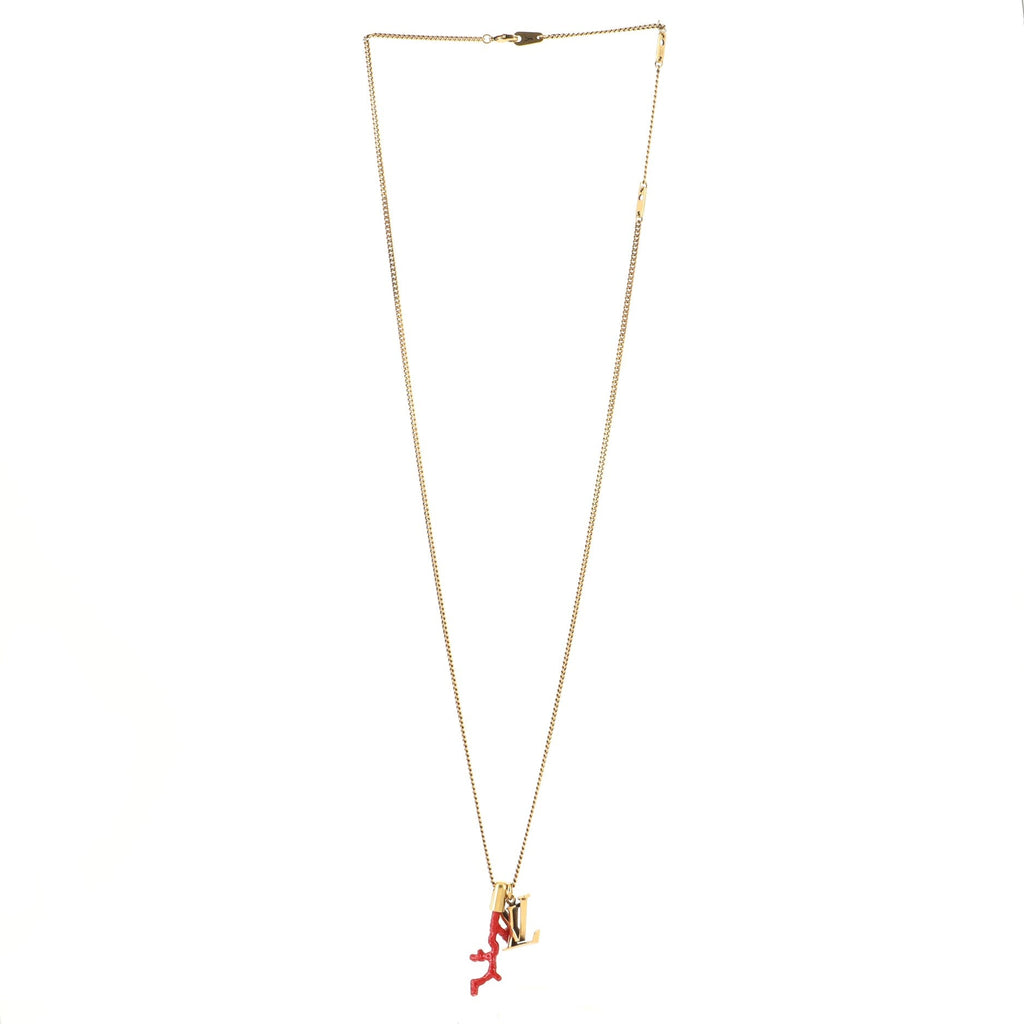 LV Coral Pendant Necklace Metal with Enamel