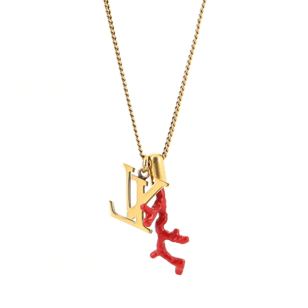 LV Coral Pendant Necklace Metal with Enamel
