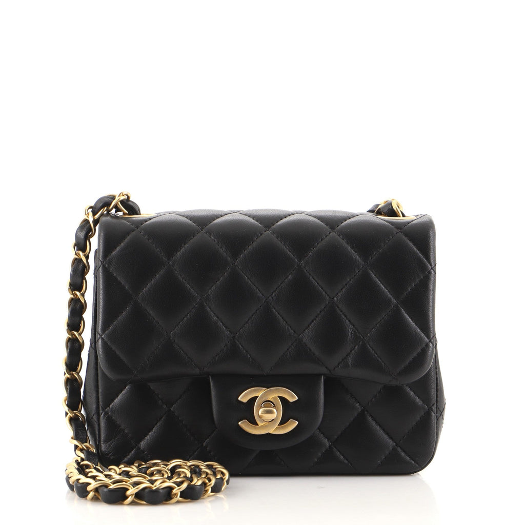 Square Classic Single Flap Bag Quilted Lambskin Mini