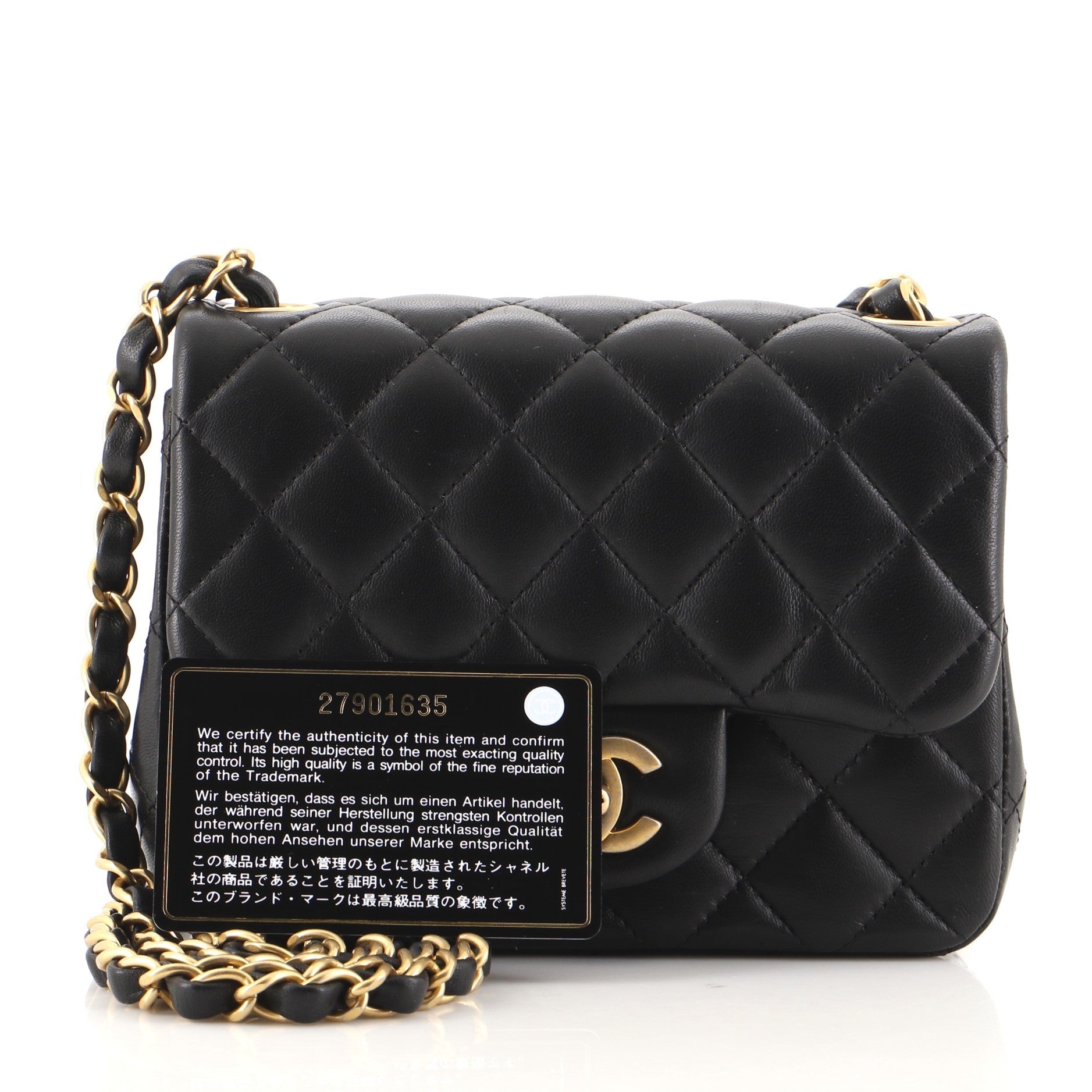 Square Classic Single Flap Bag Quilted Lambskin Mini