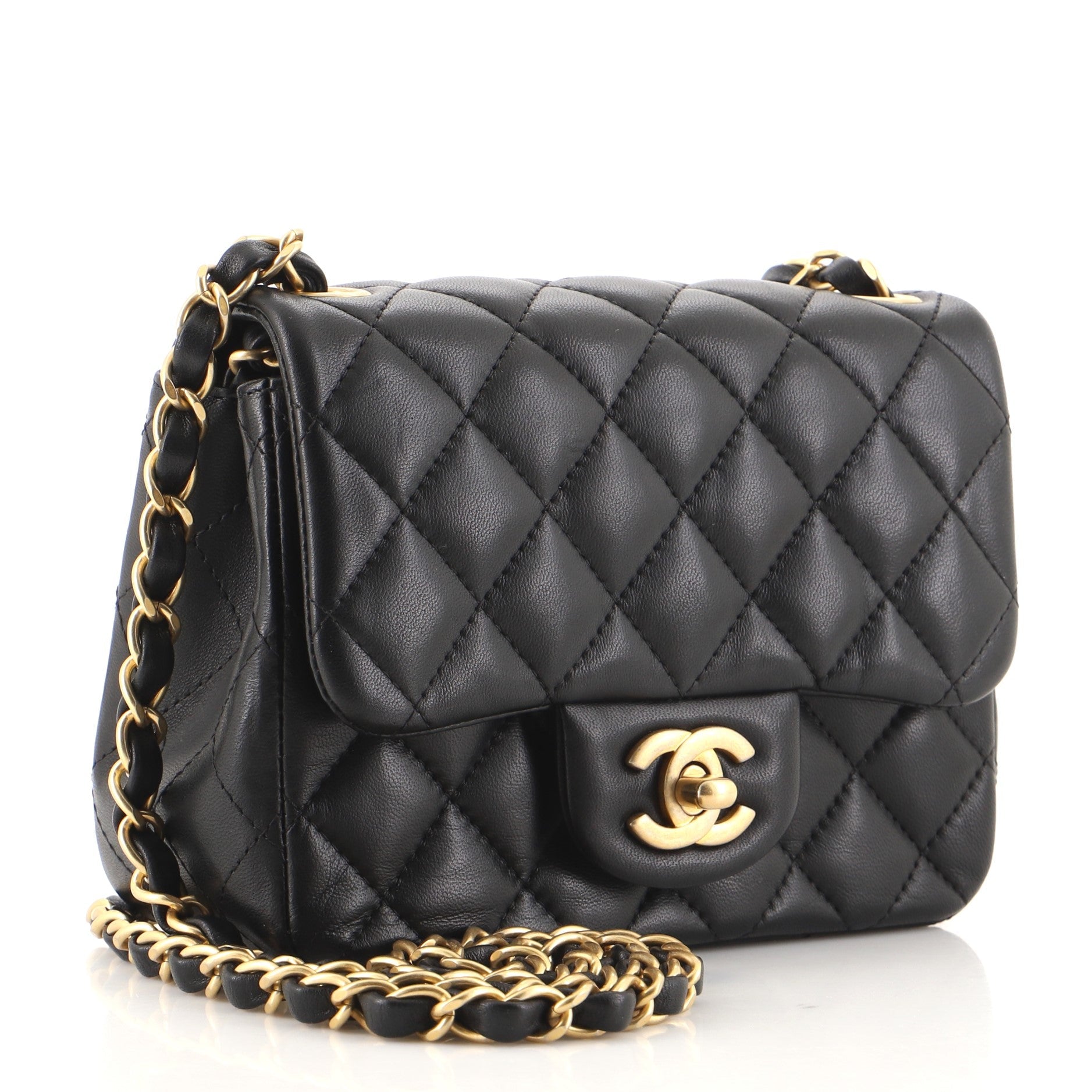 Square Classic Single Flap Bag Quilted Lambskin Mini