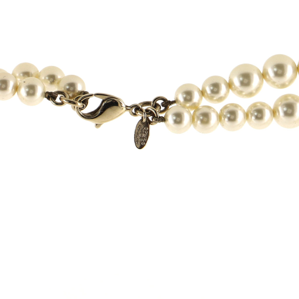 CC Long Necklace Faux Pearls and Crystal Embellished Metal