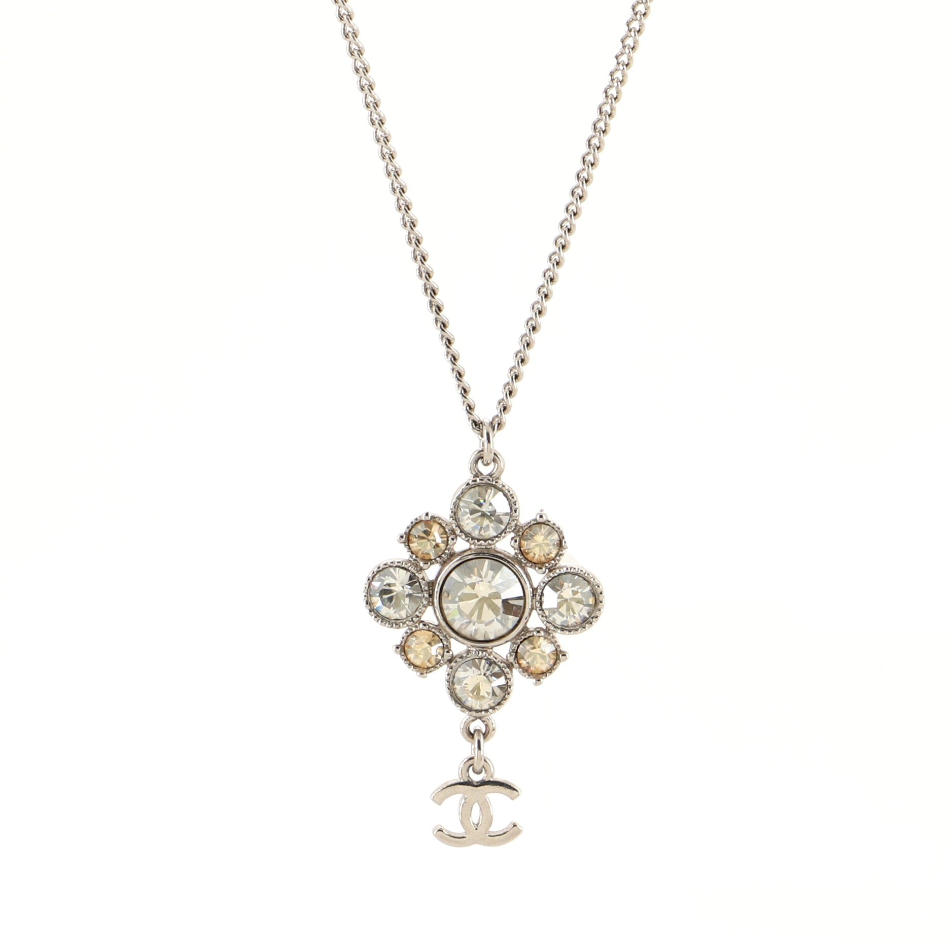 CC Cluster Pendant Necklace Crystal Embellished Metal
