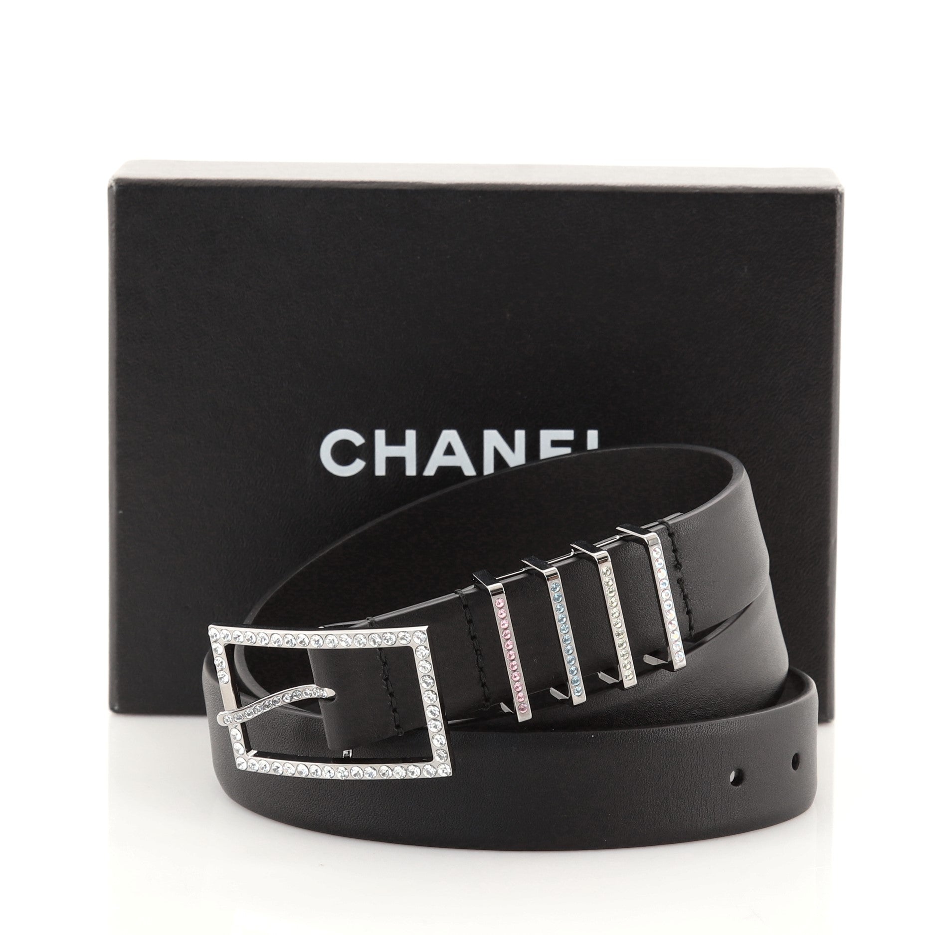 CC Belt Leather with Crystal Embellished Metal Medium 38