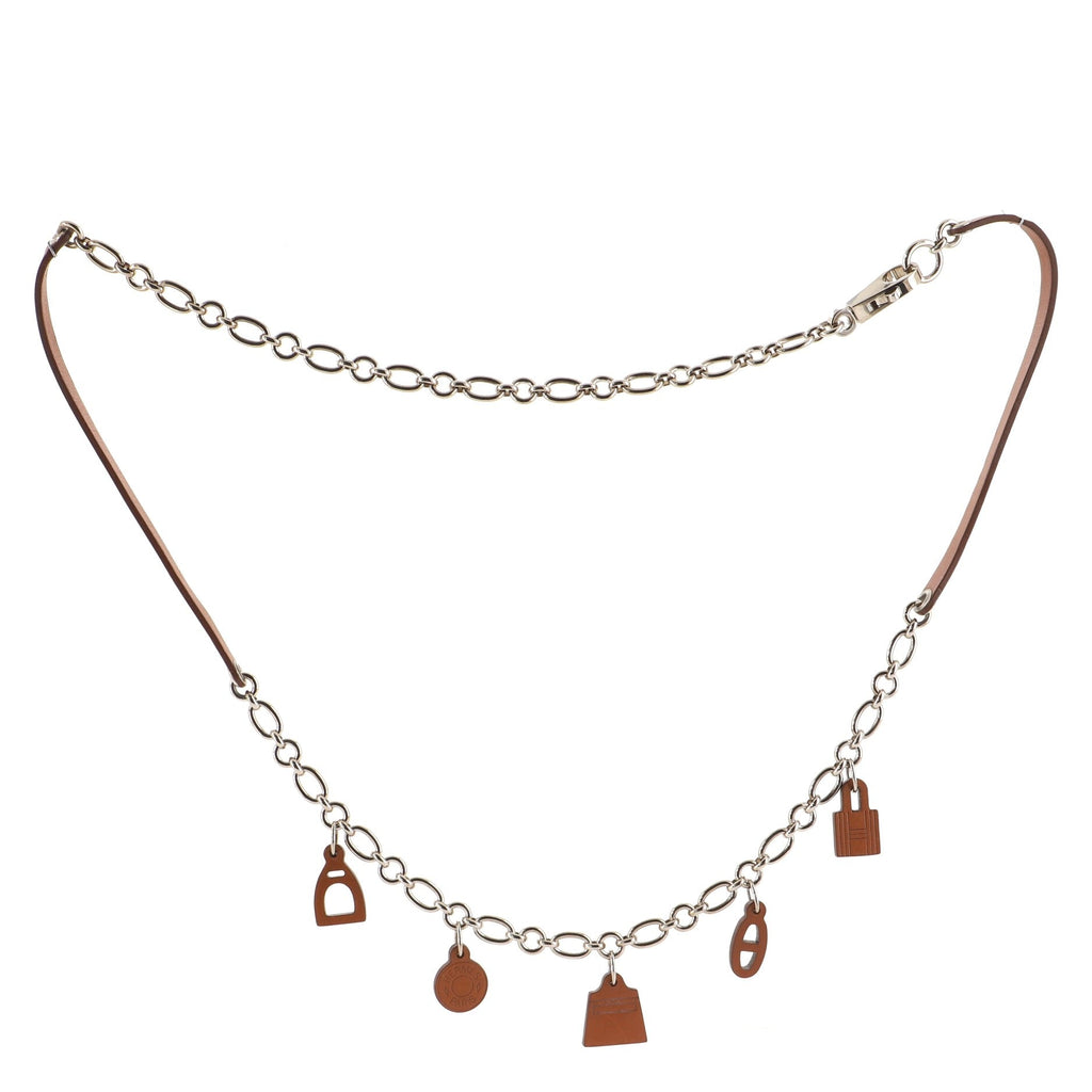 Olga Charm Chain Belt Metal and Leather 90