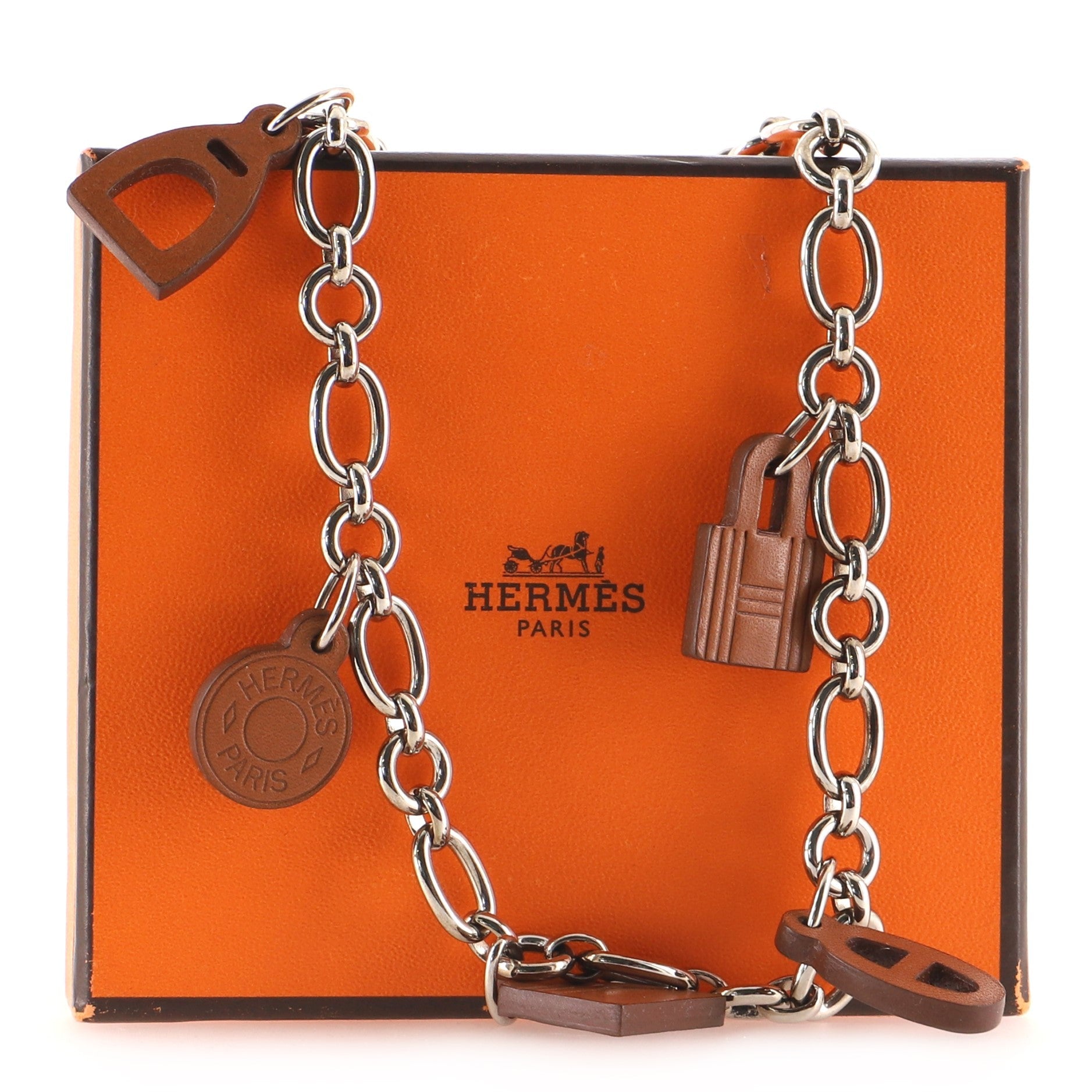 Olga Charm Chain Belt Metal and Leather 90