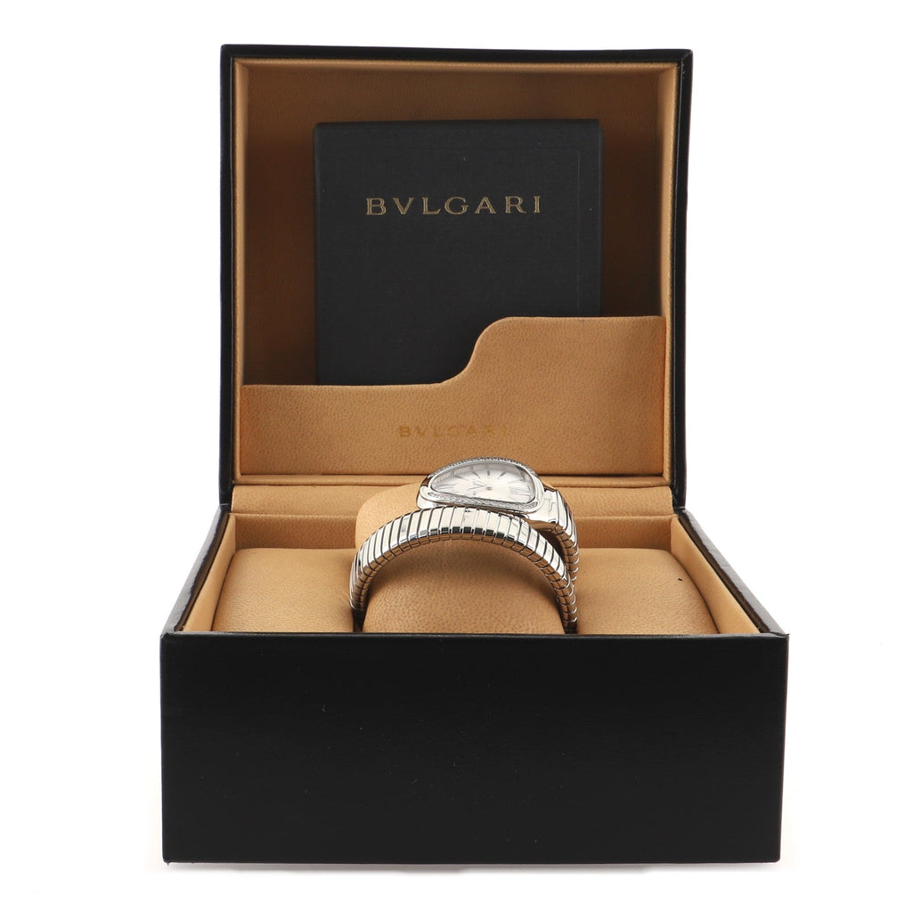 Serpenti Tubogas Single Spiral Quartz Watch Stainless Steel with Diamond Bezel 23